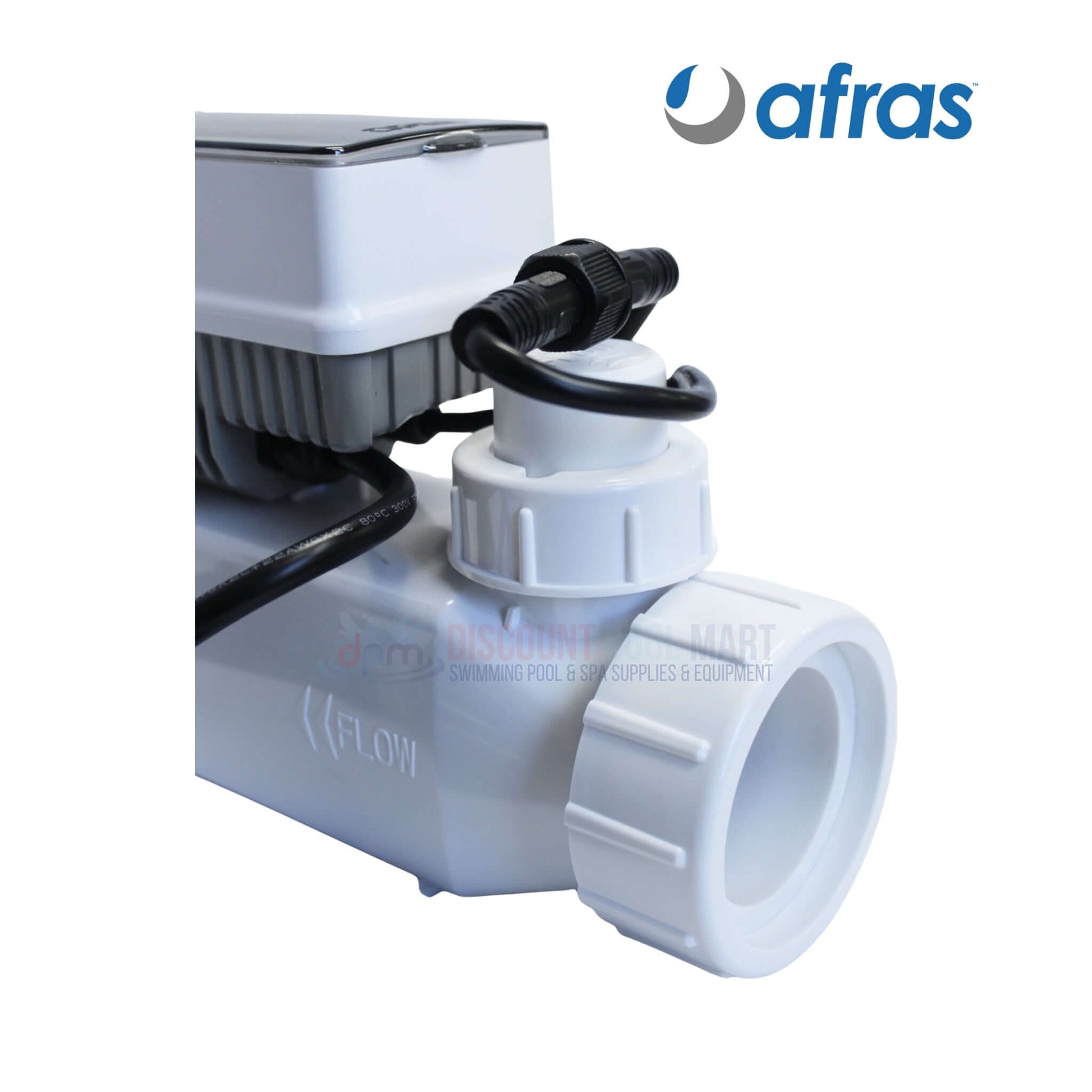 Afras 31400S | Afras 40K IRCF40 Salt Cell Chlorinator with flow direction for installation. Discount Pool Mart pool supplies.