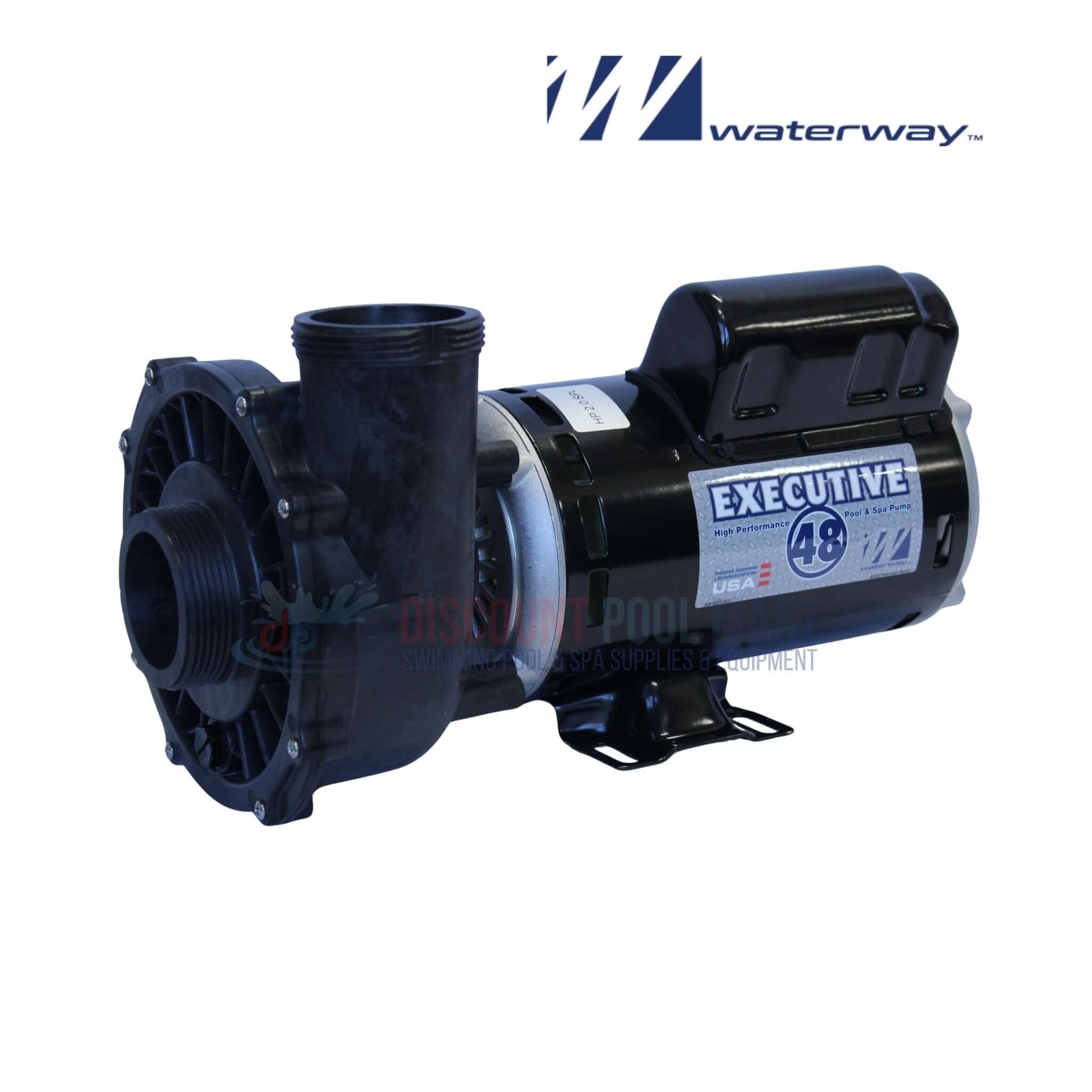 Waterway 3420820-1A | 2HP Executive Spa Pump 2 Speed, showing side angle, designed for efficient spa and pool applications.