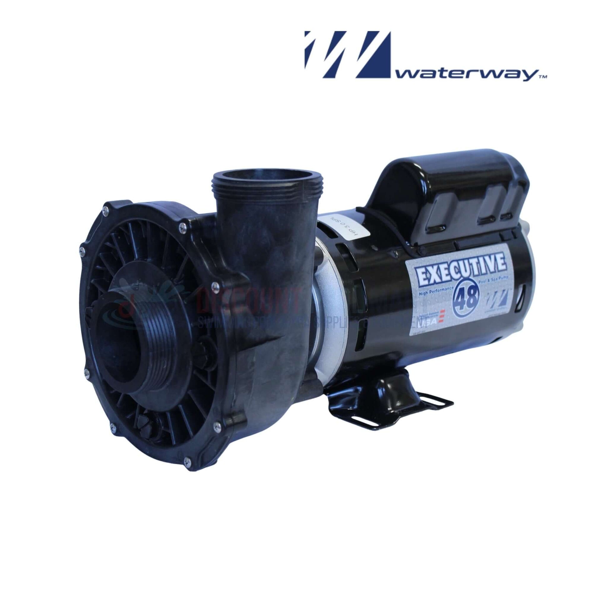3421221-1A | Waterway 3HP Executive Pump 2 Speed showcased at an angle, emphasizing the rugged design for pool supplies by Discount Pool Mart.
