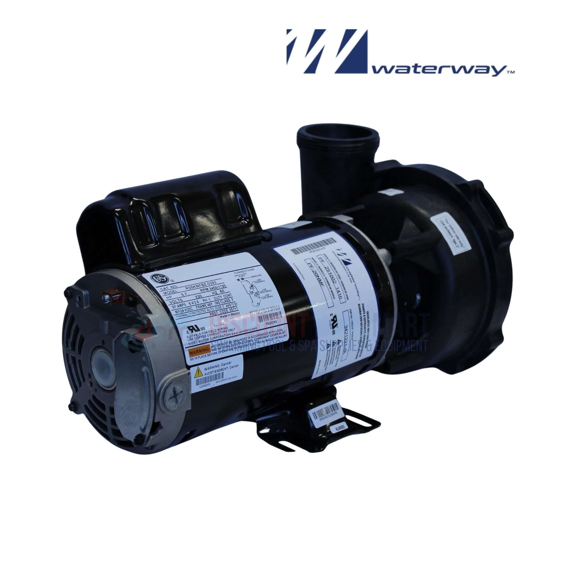 3421221-1A | Waterway 3HP Executive Pump 2 Speed shown from the side; features black and silver motor; ideal for spa use from Discount Pool Mart.