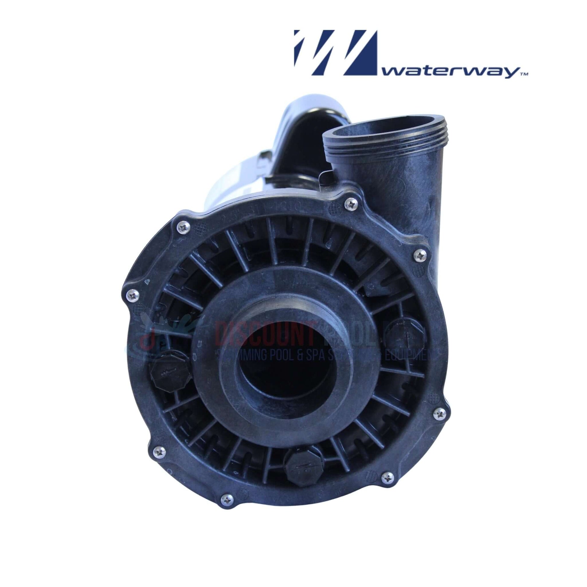 Front view of the Waterway 3421821-1A | Waterway 4.5HP Executive Pump 2 Speed, featuring robust black housing. Discount Pool Mart pool supplies.