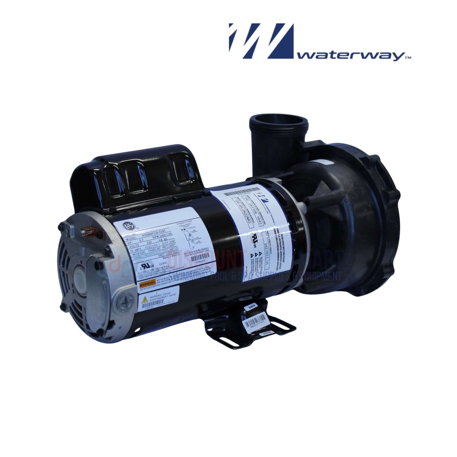 Waterway 3421821-1A | Waterway 4.5HP Executive Pump 2 Speed, angled view, ideal for spa circulation, Discount Pool Mart, DPM, pool supplies.