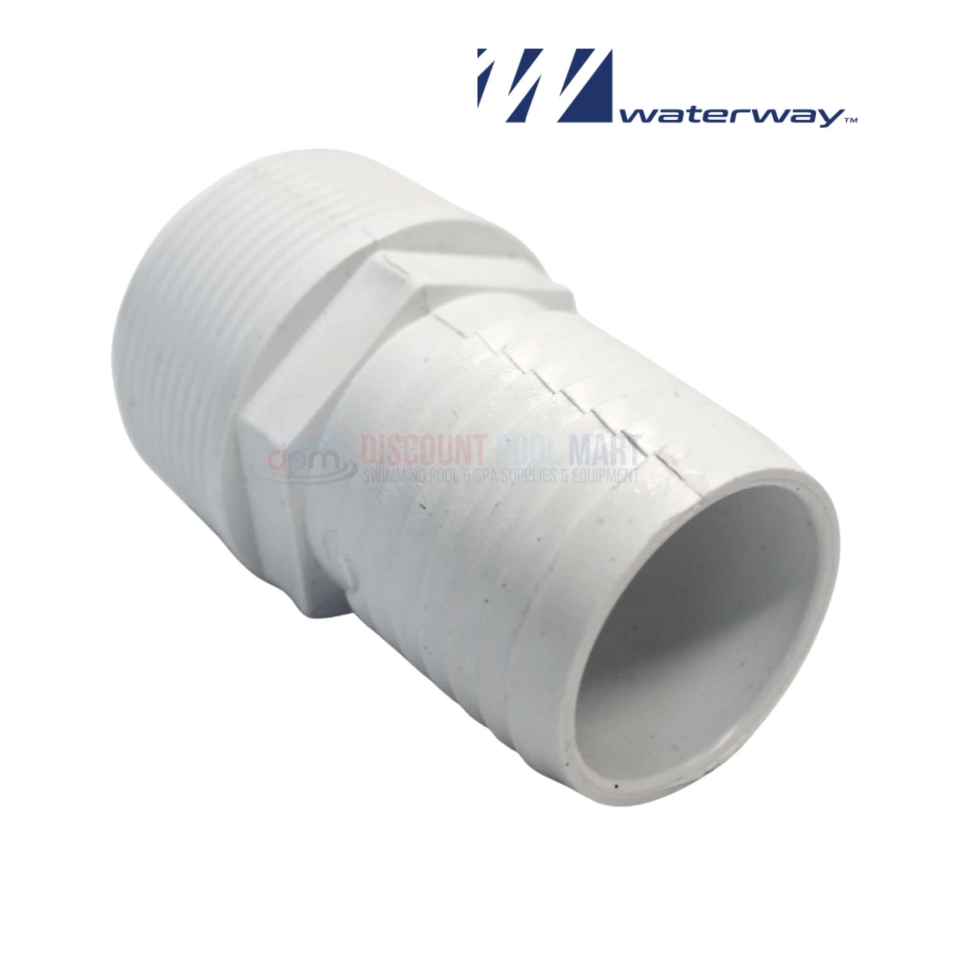 417-6150 | Waterway 1.5" x 1.5" Barbed Hose Adapter, white fitting, ideal for pool plumbing, available at Discount Pool Mart.