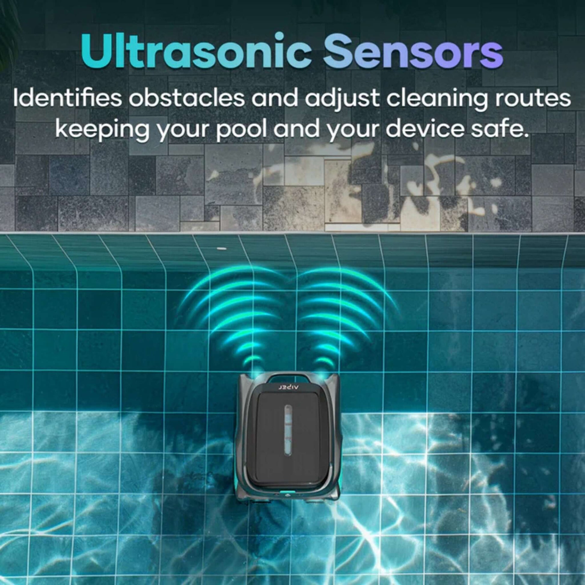 Aiper Surfer S1 Cordless Robotic Pool Skimmer with ultrasonic sensors identifying obstacles - Discount Pool Mart DPM