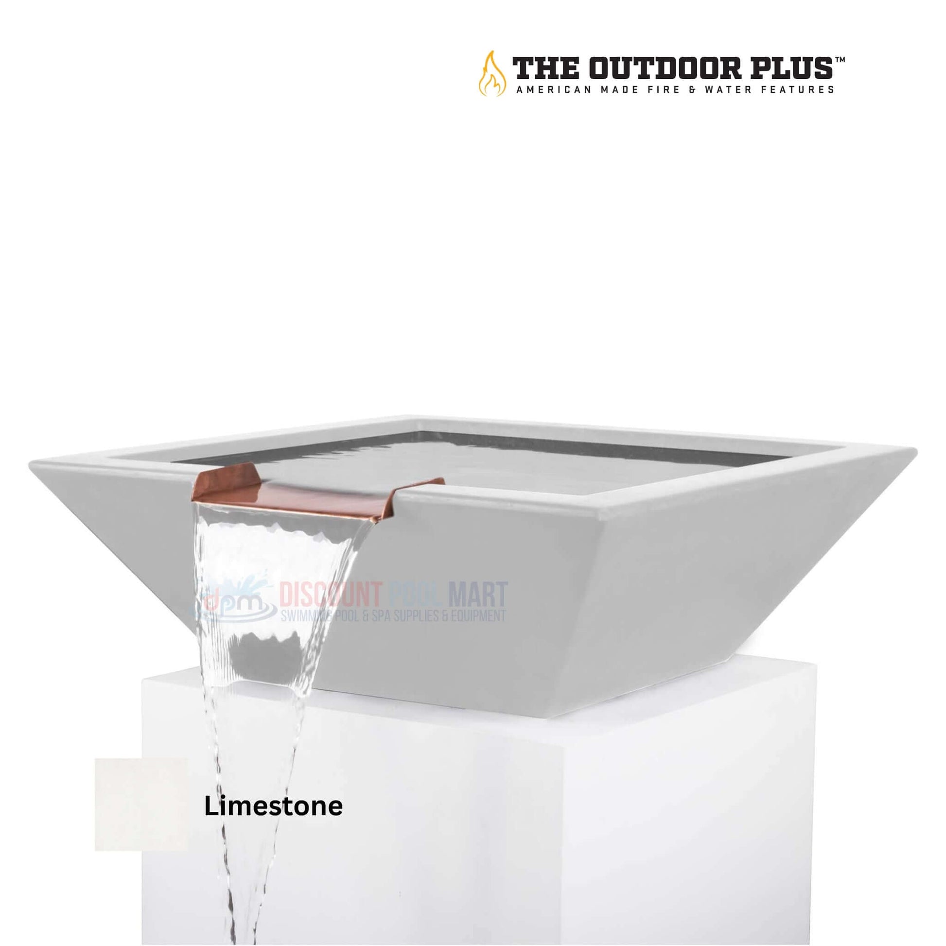 Maya Water Bowl by The Outdoor Plus in limestone color, handcrafted GFRC concrete water feature, SKU: DPM-2023.