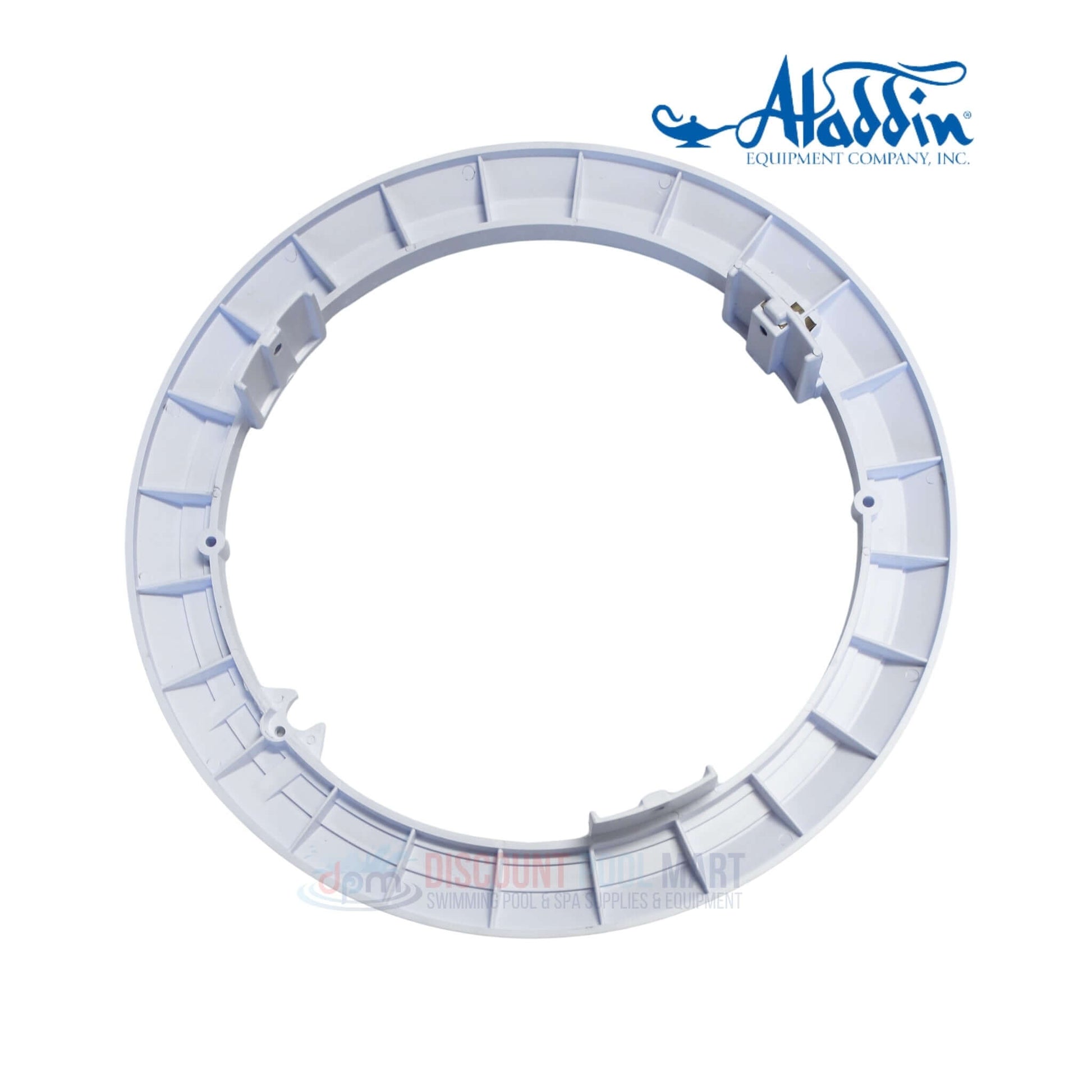 500P | Aladdin Universal Plastic Light Ring Adapter in white, shown from side, designed for upgrading pool light niches by Discount Pool Mart.