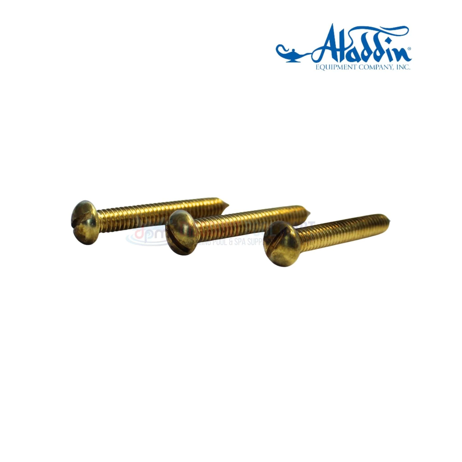Three gold screws from Aladdin, equipment company, suitable for pool supplies and parts. Discount Pool Mart, DPM.