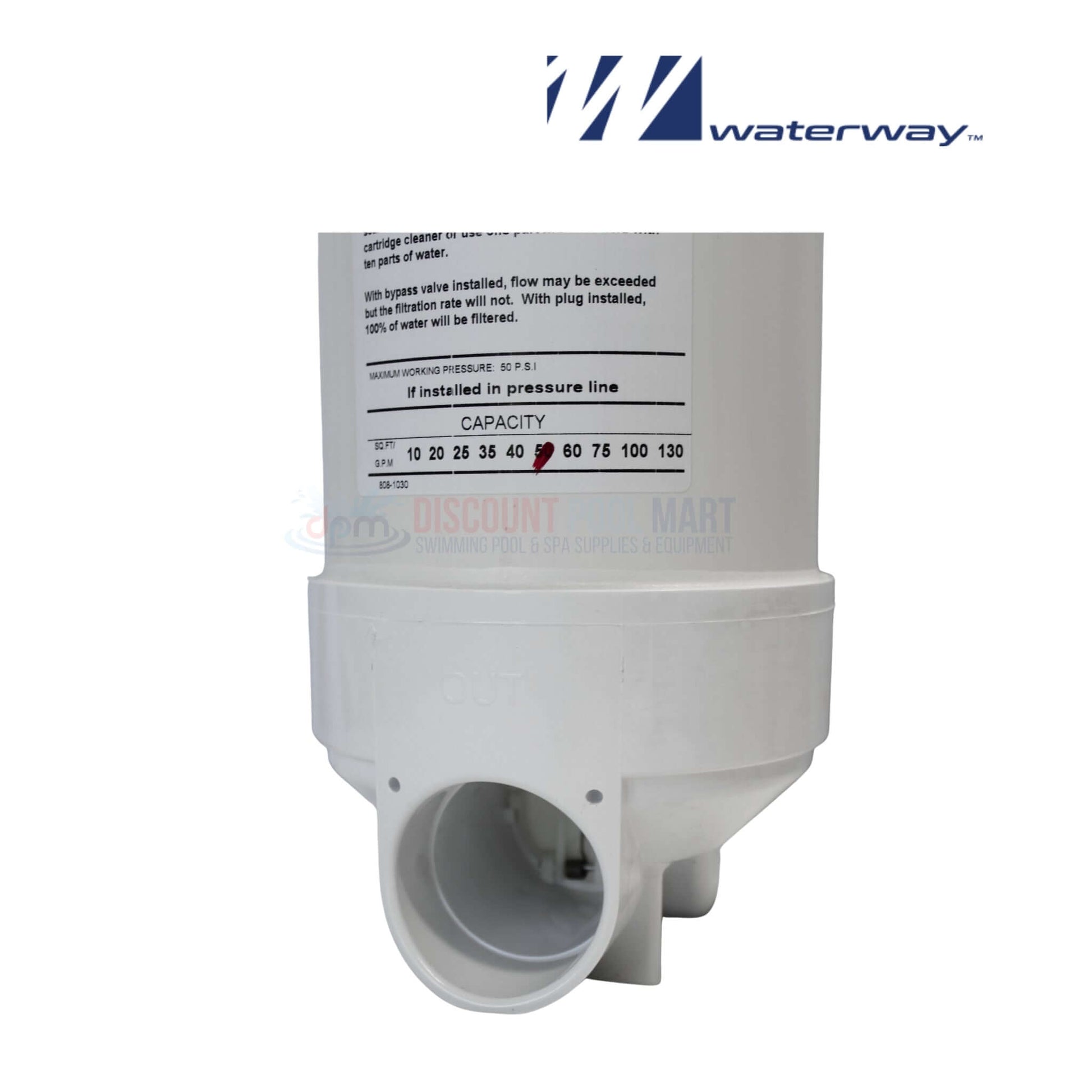 502-5010B | Waterway 50 Sq. Ft. Top Load Cartridge Filter, white filter body with pressure gauge for pool use, from Discount Pool Mart.