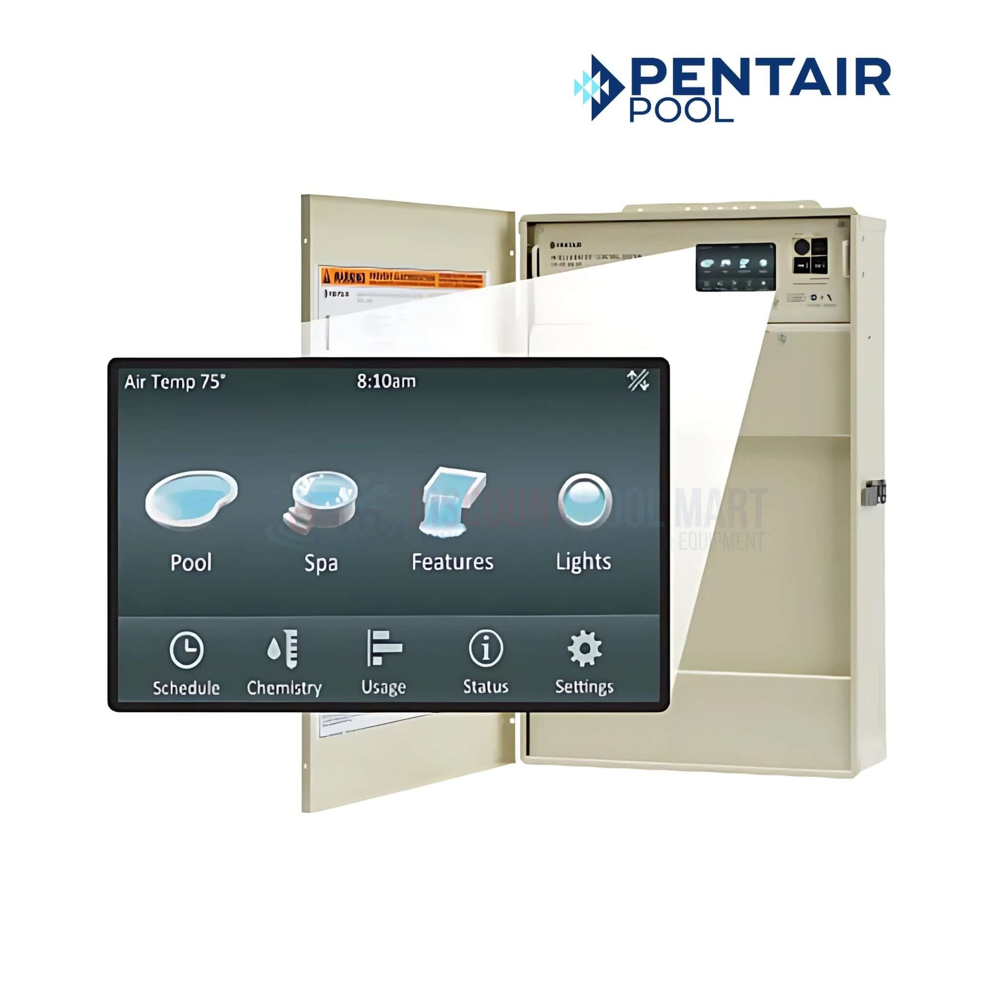 Pentair IntelliCenter i5PS Control System 523964 with IC40 display screen showcasing pool features, from Discount Pool Mart.