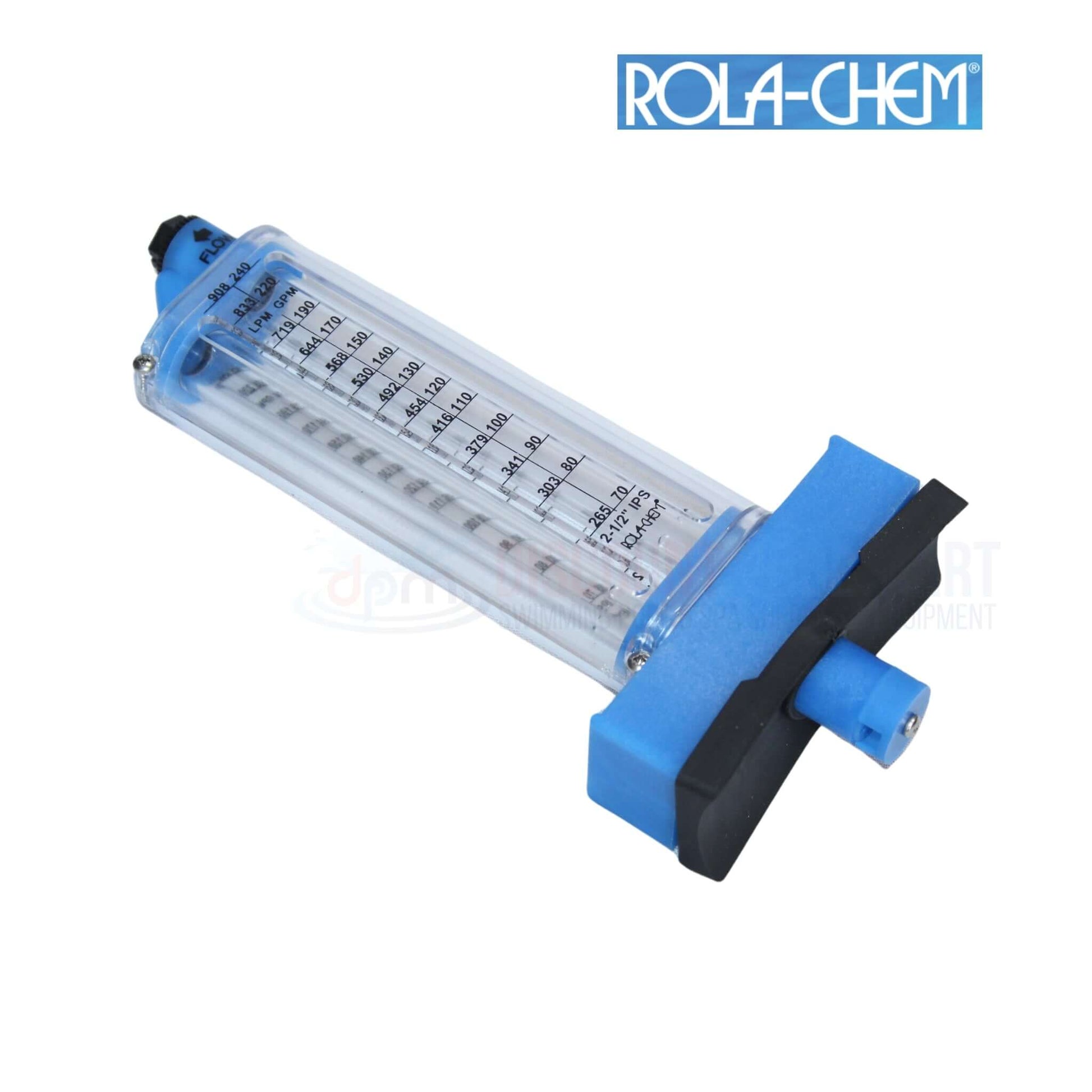 Rola-Chem Top Mount Flowmeter 570361T for 2.5 PVC systems, accurate readings 70-240 GPM, Discount Pool Mart DPM.