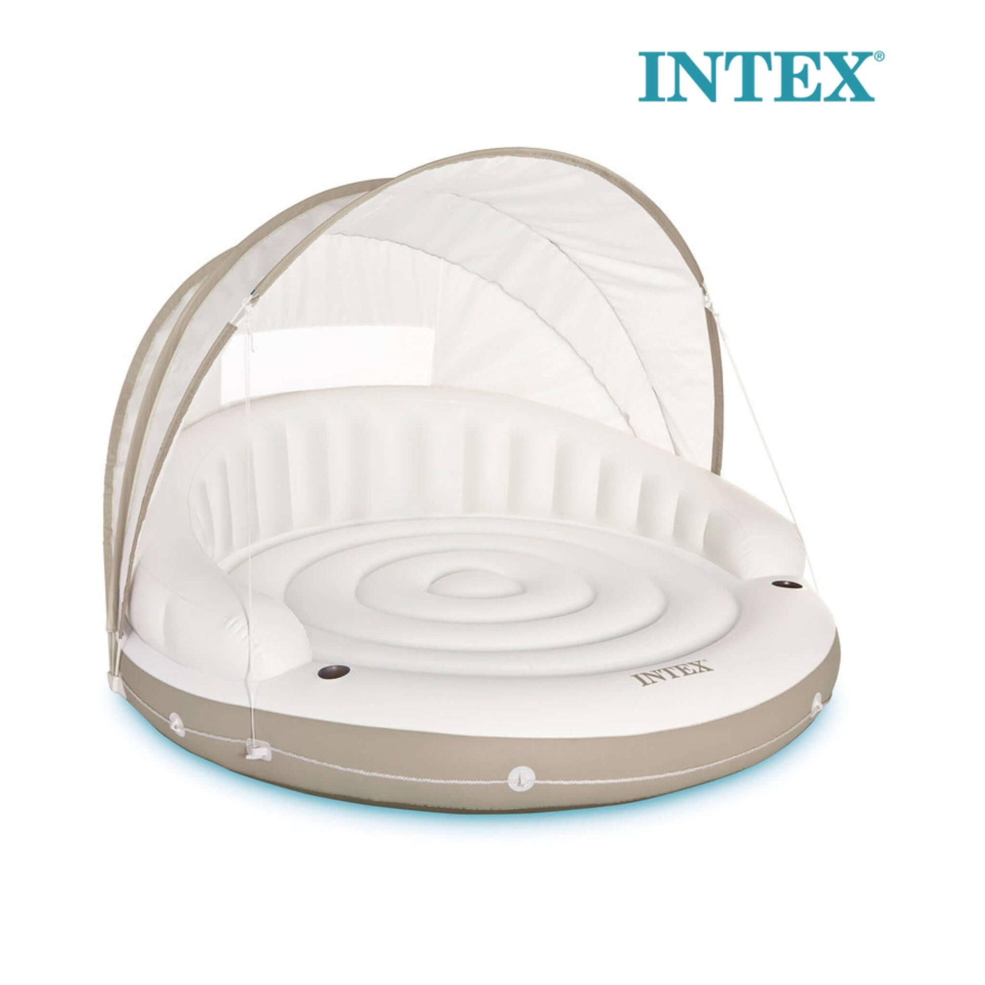 INTEX Canopy Island Inflatable Pool Float with sunshade for relaxation, supports 440 lb, SKU 58292EP - Discount Pool Mart DPM