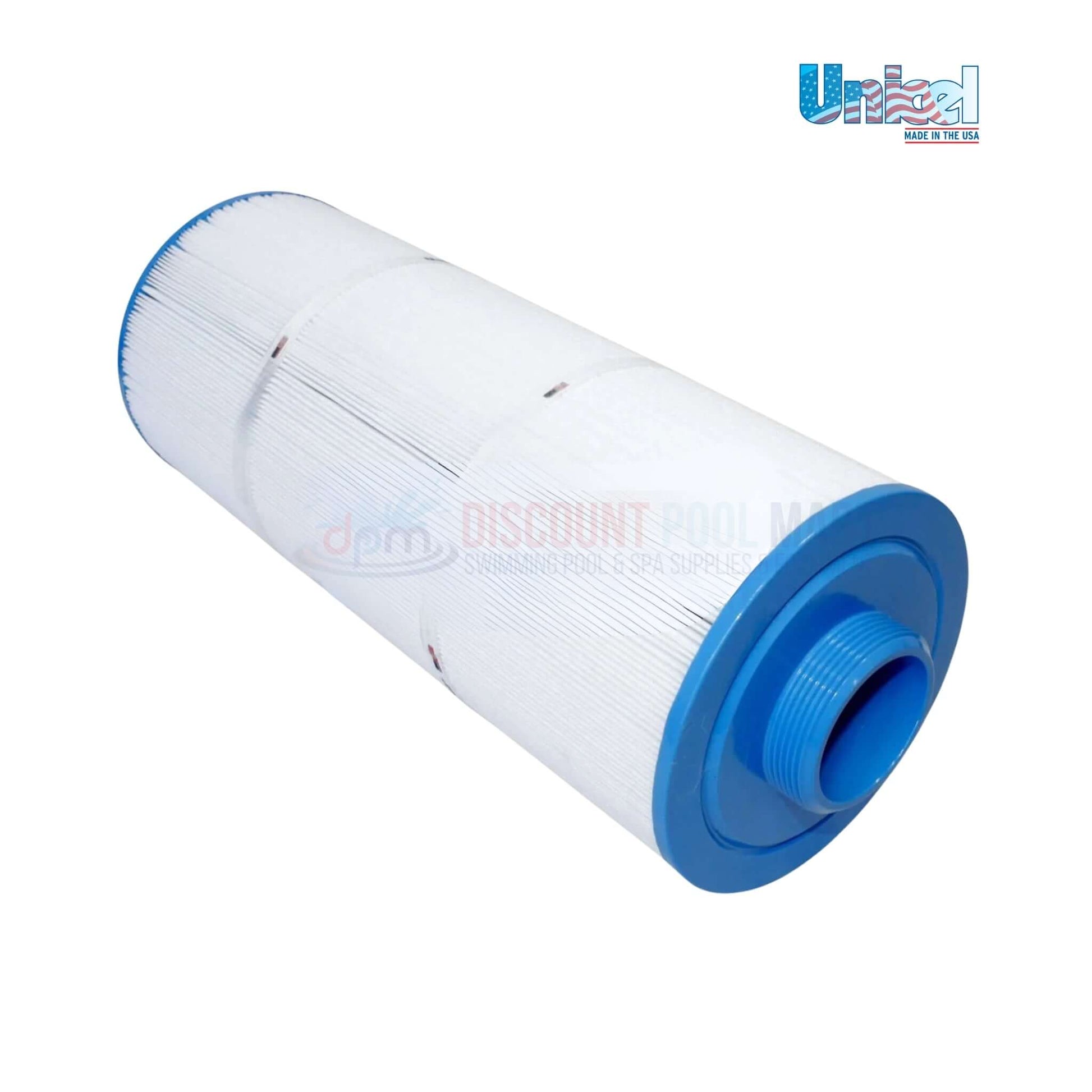 5CH-352 | Unicel Cartridge For Marquis Spas | 35 Sq. Ft. shown from the side, featuring blue accents and sturdy MPT connection, available at Discount Pool Mart.