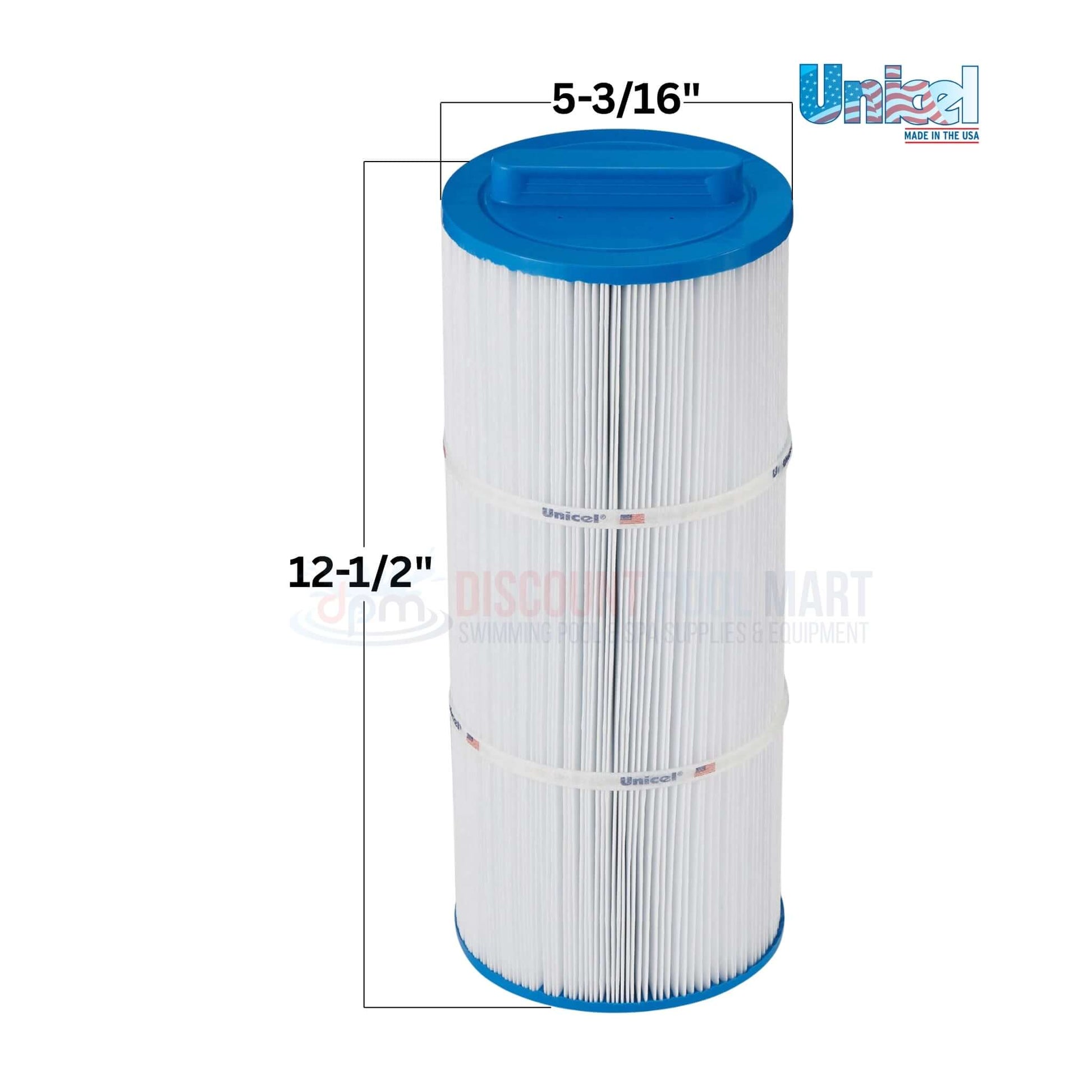 5CH-352 | Unicel Cartridge For Marquis Spas | 35 Sq. Ft. filter with blue top, measuring 5-3/16" x 12-1/2", by Discount Pool Mart.