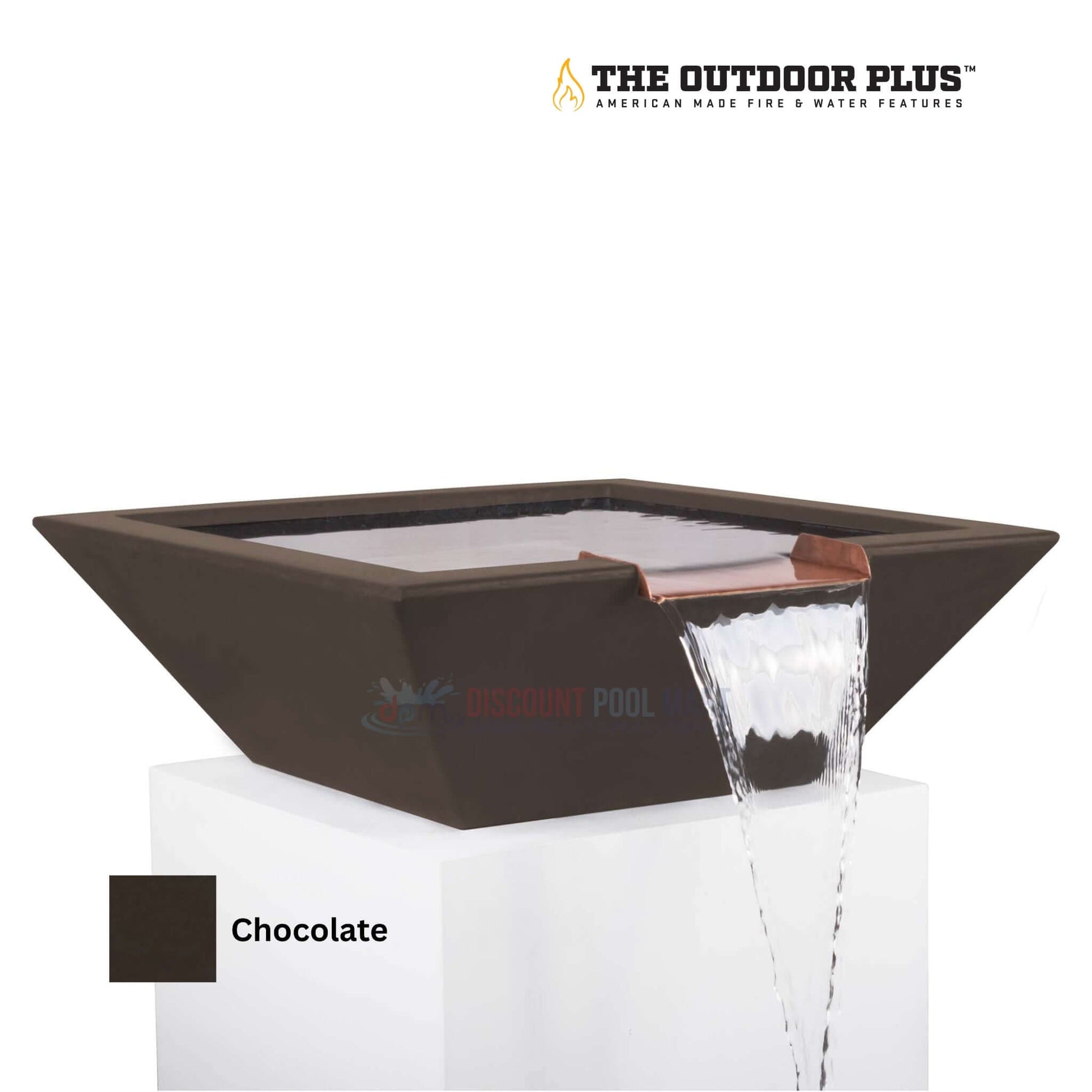 The Outdoor Plus Maya Water Bowl - GFRC Concrete in Chocolate, lightweight & durable. SKU: DPM-001, Discount Pool Mart.