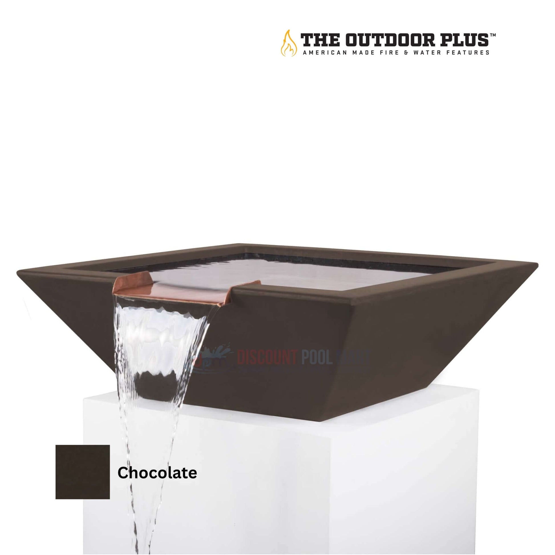 The Outdoor Plus Maya Water Bowl GFRC Concrete in Chocolate from Discount Pool Mart DPM, lightweight and durable.