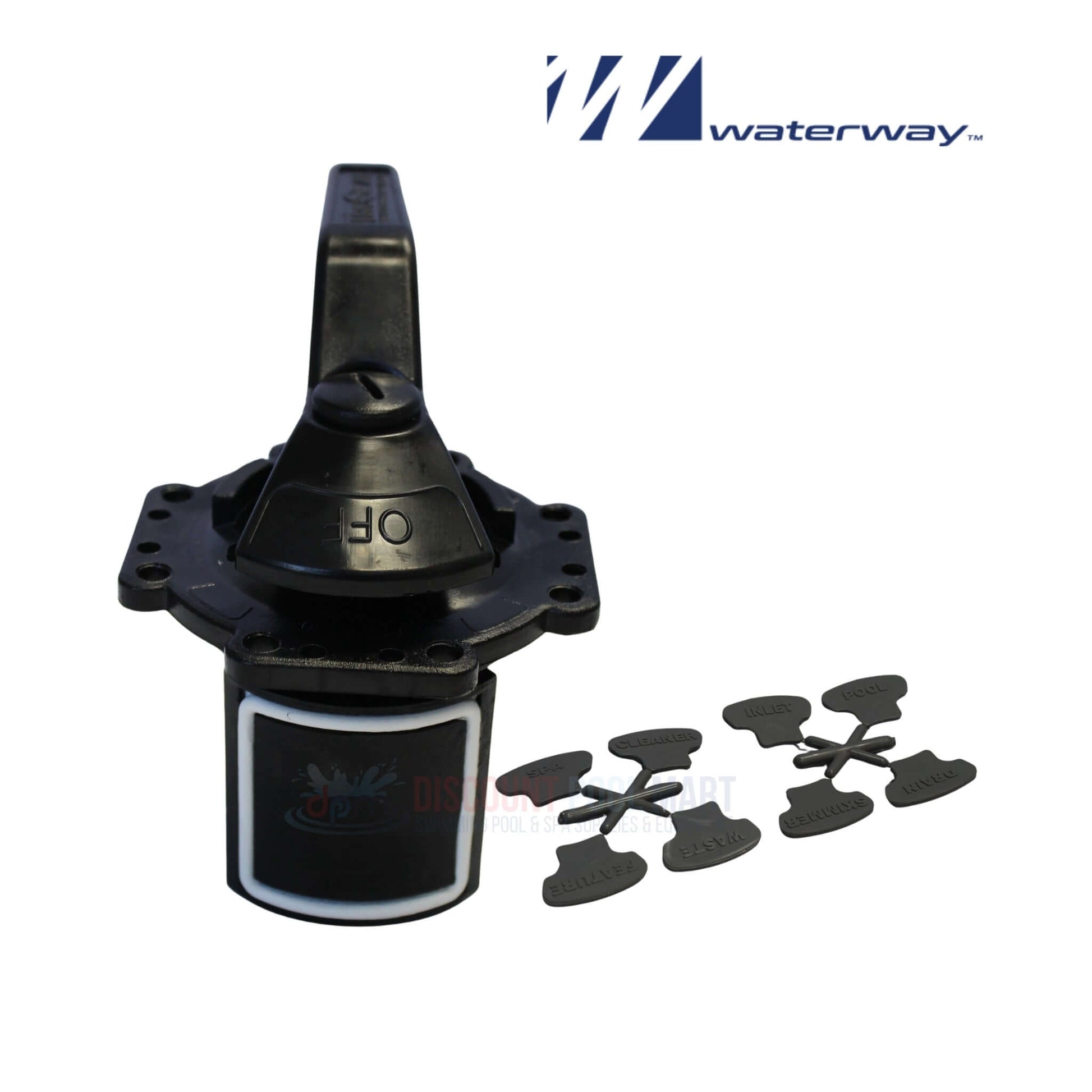 600-7160 | Waterway TruSeal Valve Diverter showing black durable PVC construction and included diverter seals for pool supplies.