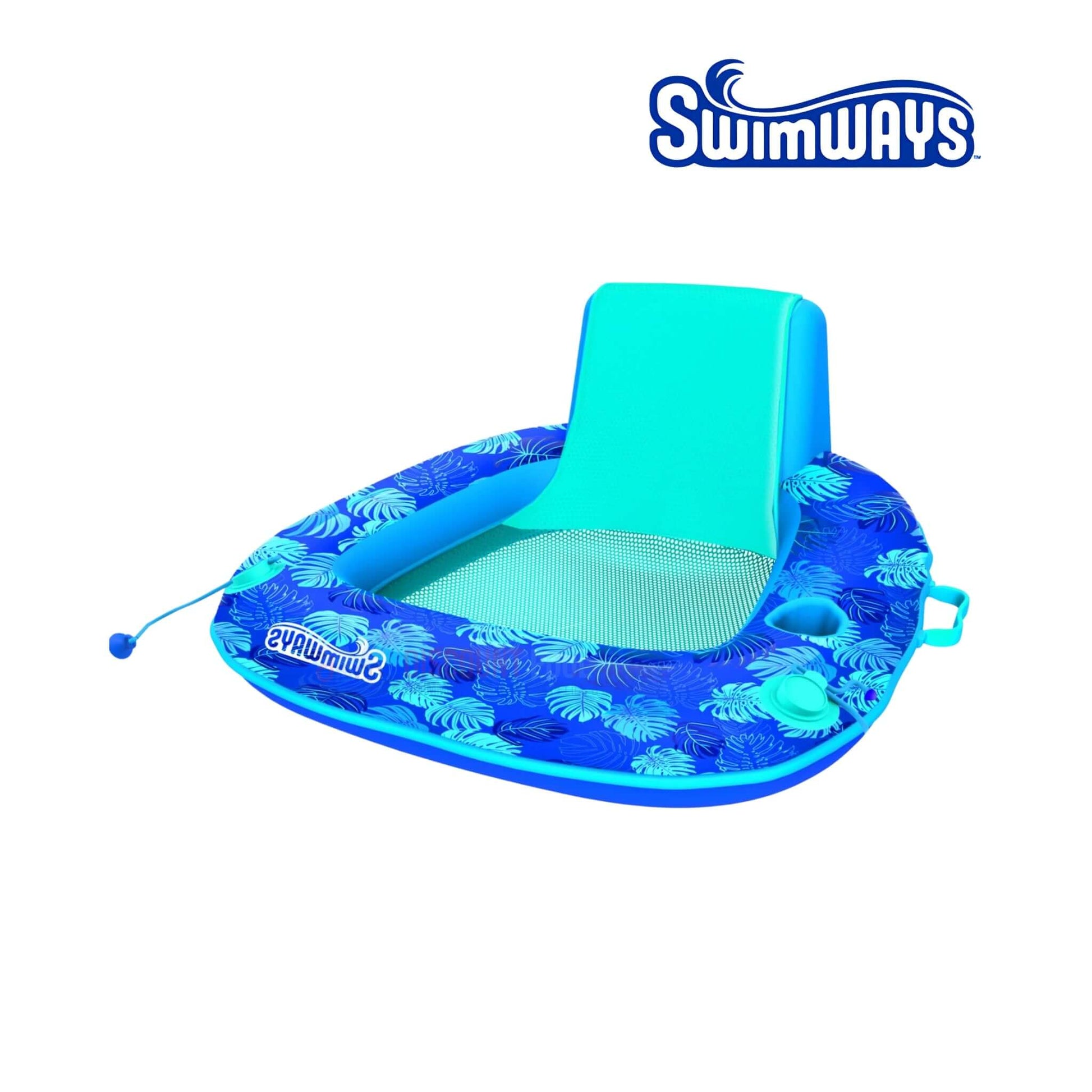 SwimWays Elite Spring Float Sunseat in blue with mesh seating, available at Discount Pool Mart DPM, SKU 6069309.
