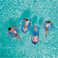 Four people relaxing on SwimWays Elite Spring Float Sunseat in a pool, SKU 6069309, from Discount Pool Mart DPM.