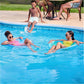 Family enjoying summer fun in pool with SwimWays Premium Spring Float Papasan for relaxation and splashes.