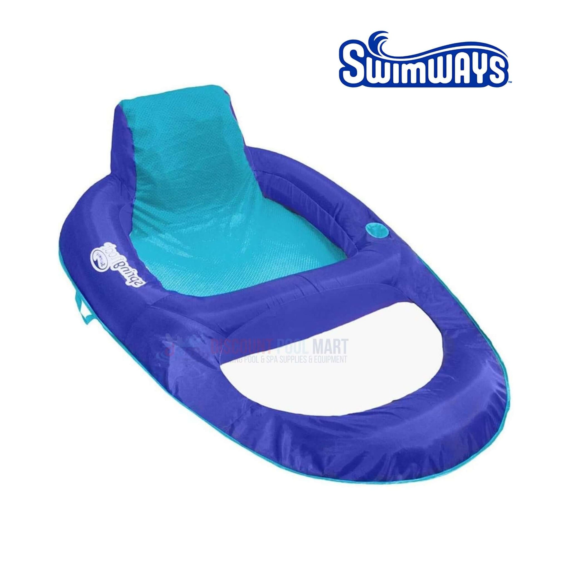SwimWays Spring Float Recliner XL in blue and teal, 61" L x 44" W, available at Discount Pool Mart DPM, SKU 6069706.