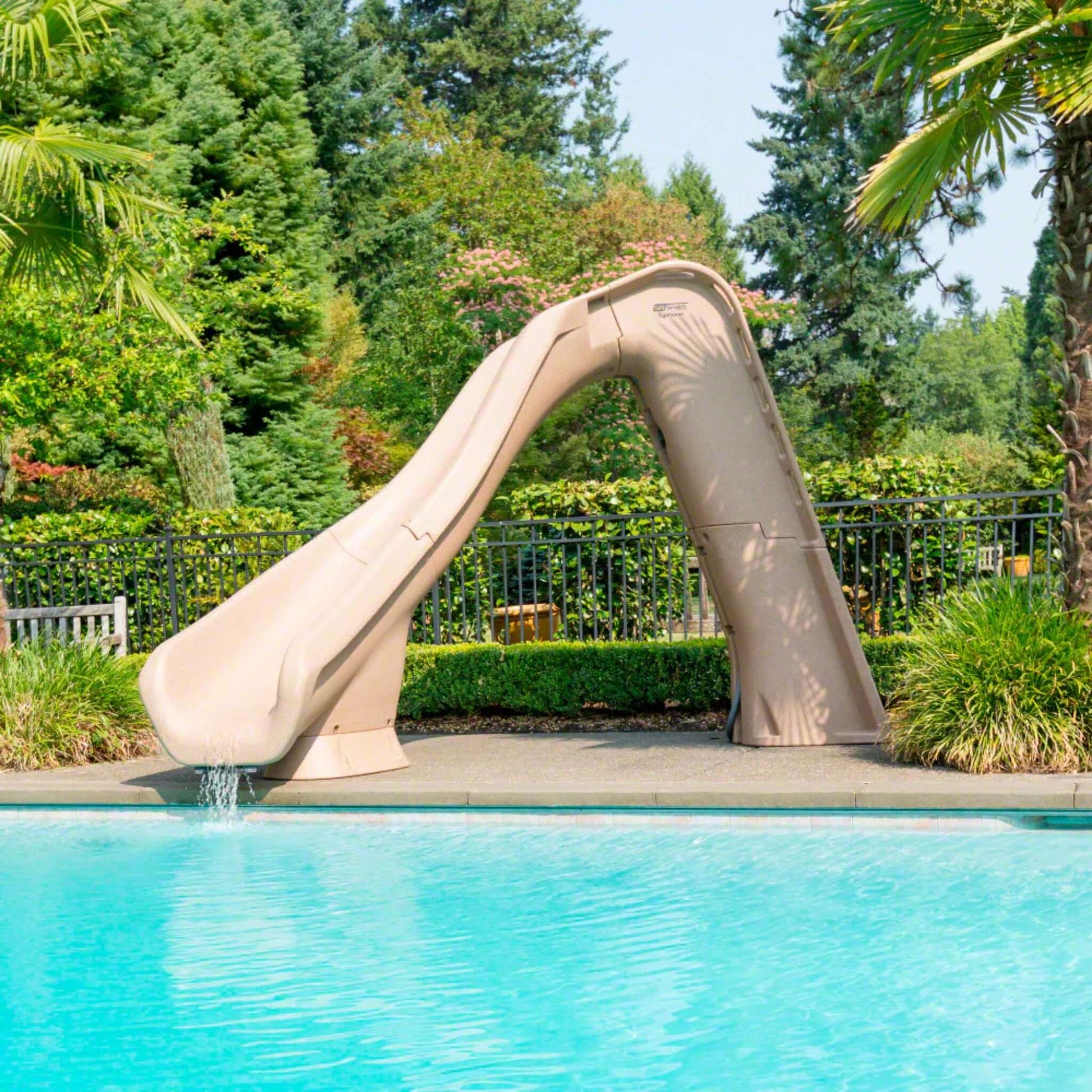Typhoon Pool Slide Left Turn by S.R. Smith, 7ft tall, molded handrail, UV-resistant - DPM SKU# TyphoonLeft