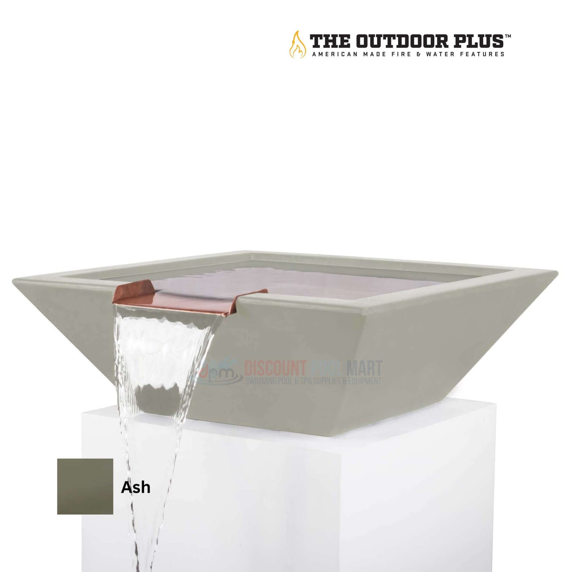 The Outdoor Plus Maya Water Bowl in Ash, GFRC Concrete, handcrafted water feature by Discount Pool Mart DPM.