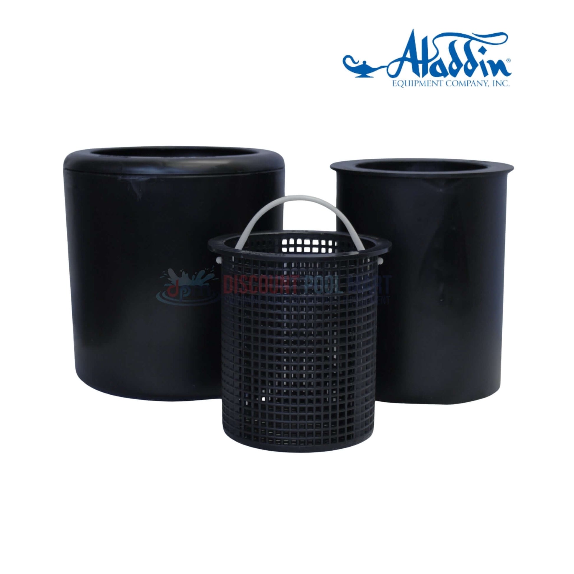 750/750B | Aladdin No Niche Complete Pond Skimmer components in black, including two containers and a skimmer basket - Discount Pool Mart.