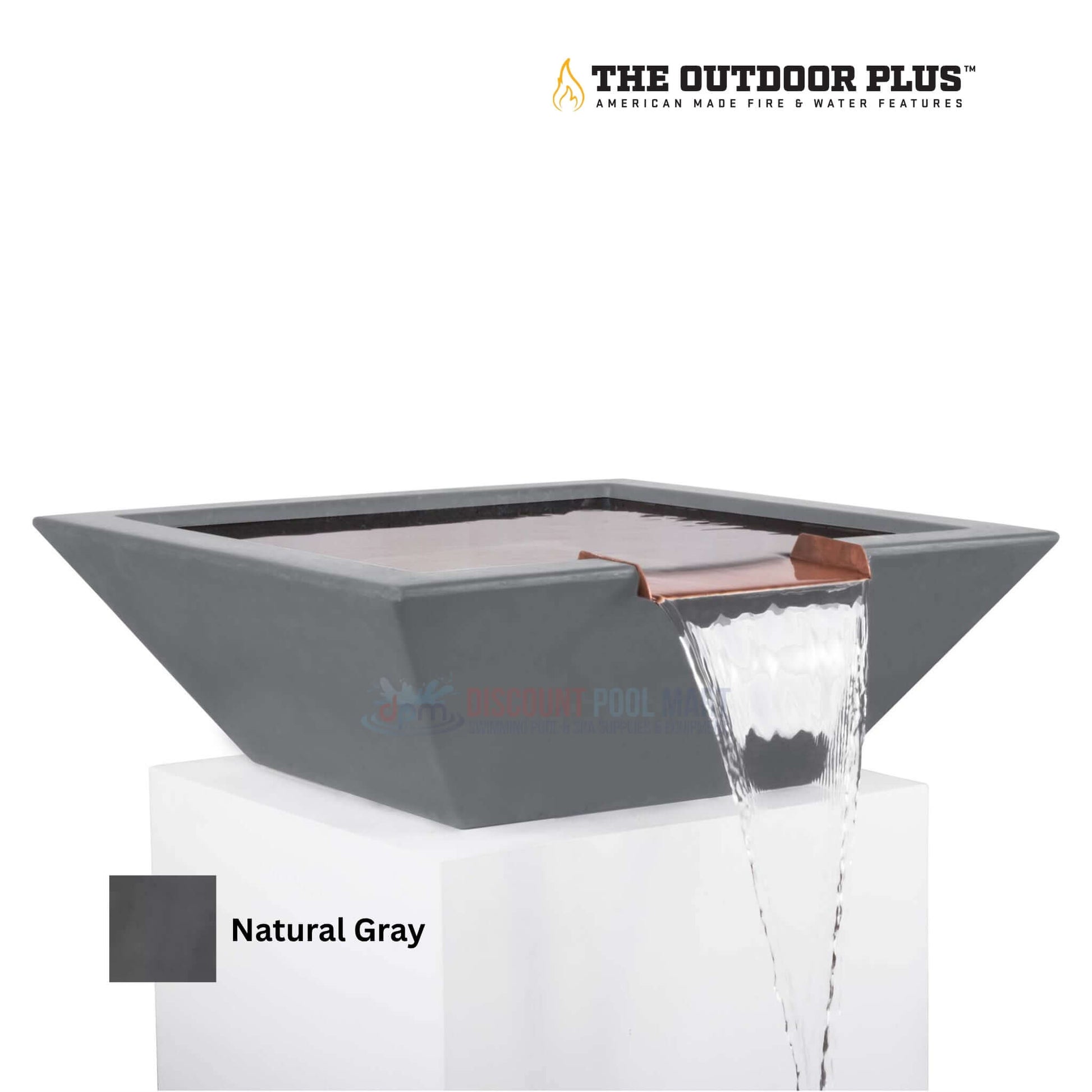 The Outdoor Plus Maya Water Bowl GFRC Concrete in Natural Gray, SKU: DPM-12345, from Discount Pool Mart.