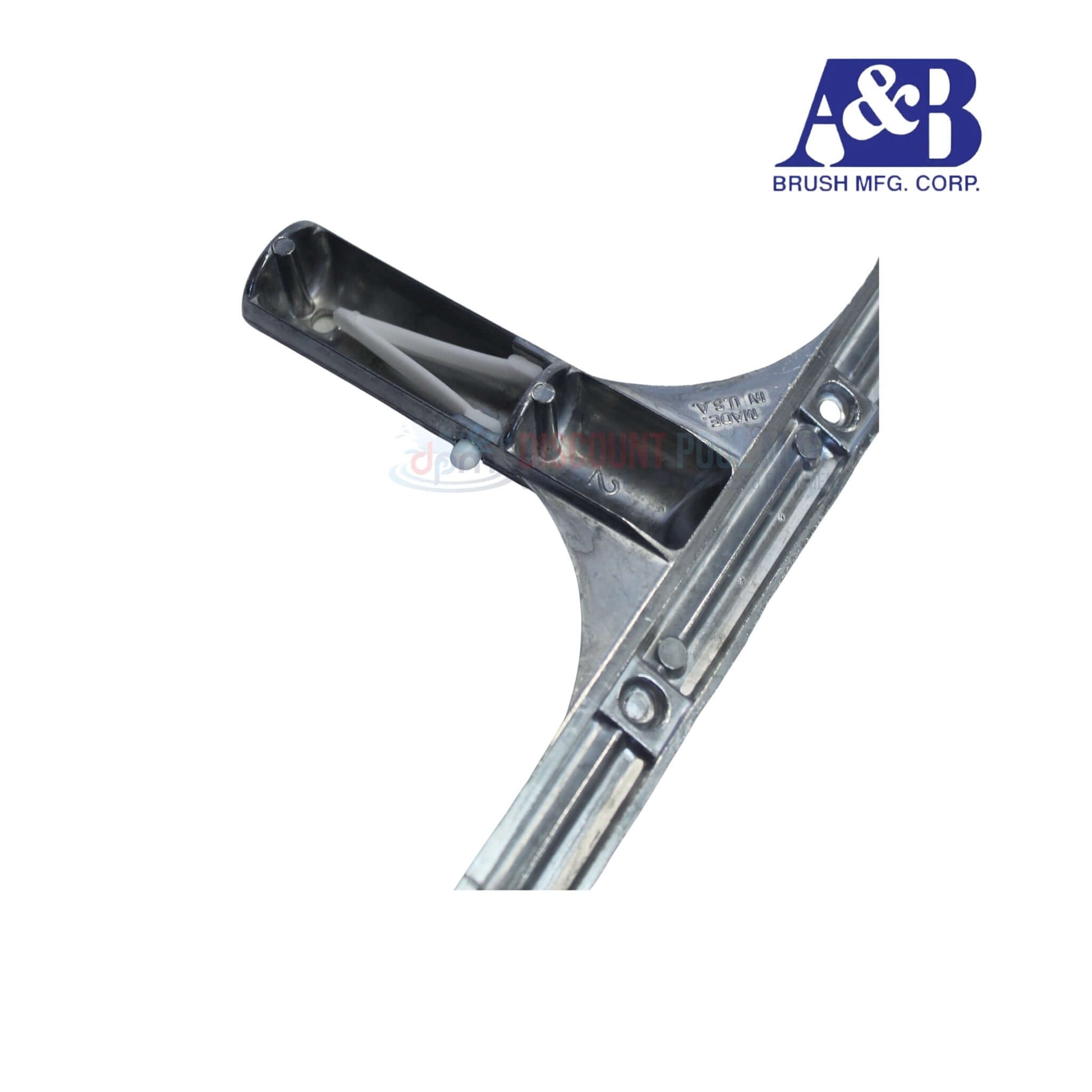 Close-up of 9006 | A&B 18" Curved Back Only Brush Handle showing aluminum design for pool use, available at Discount Pool Mart.