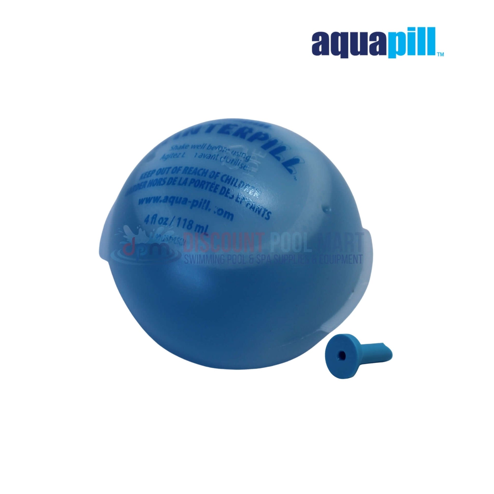 AquaPill WinterPill 90125APL pool winterizer shows a blue floating ball, designed for pools up to 15k gallons from Discount Pool Mart.