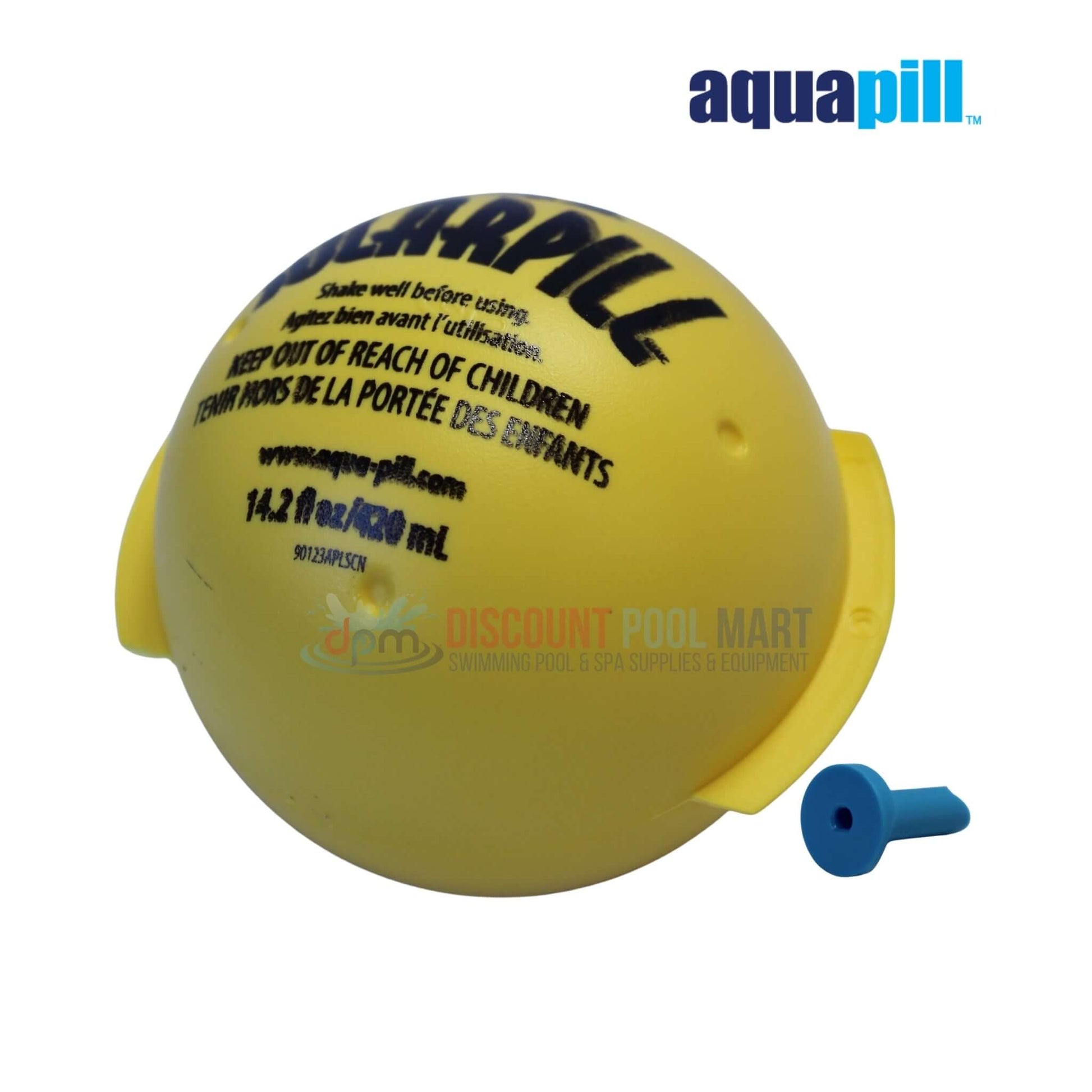 90223APL | AquaPill SolarPill Liquid Solar Blanket 30K Gallons in yellow with blue cap, available at Discount Pool Mart.