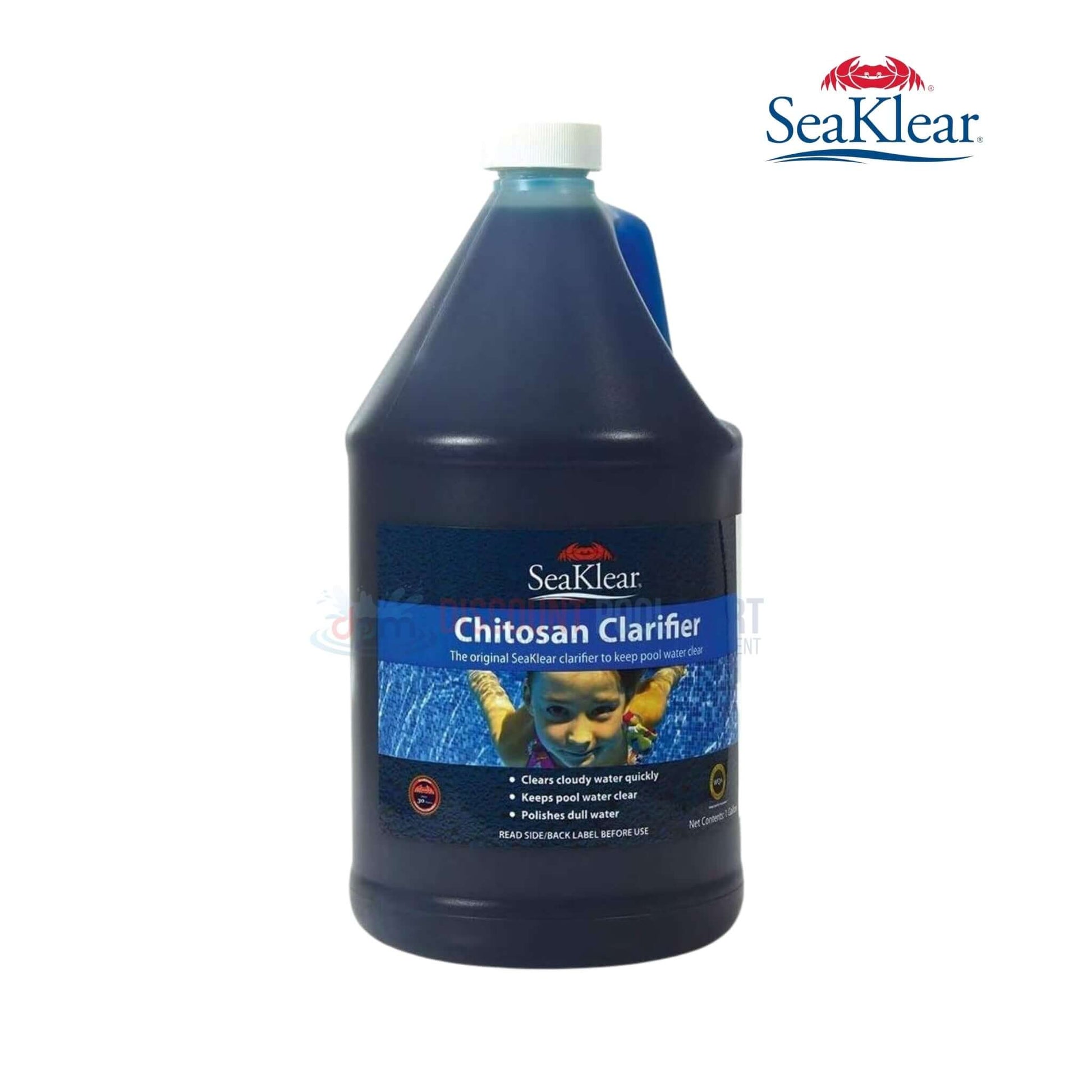 90302SKR | SeaKlear Natural Pool Water Clarifier | 1 Gallon bottle shown from the front; essential pool supply from Discount Pool Mart.