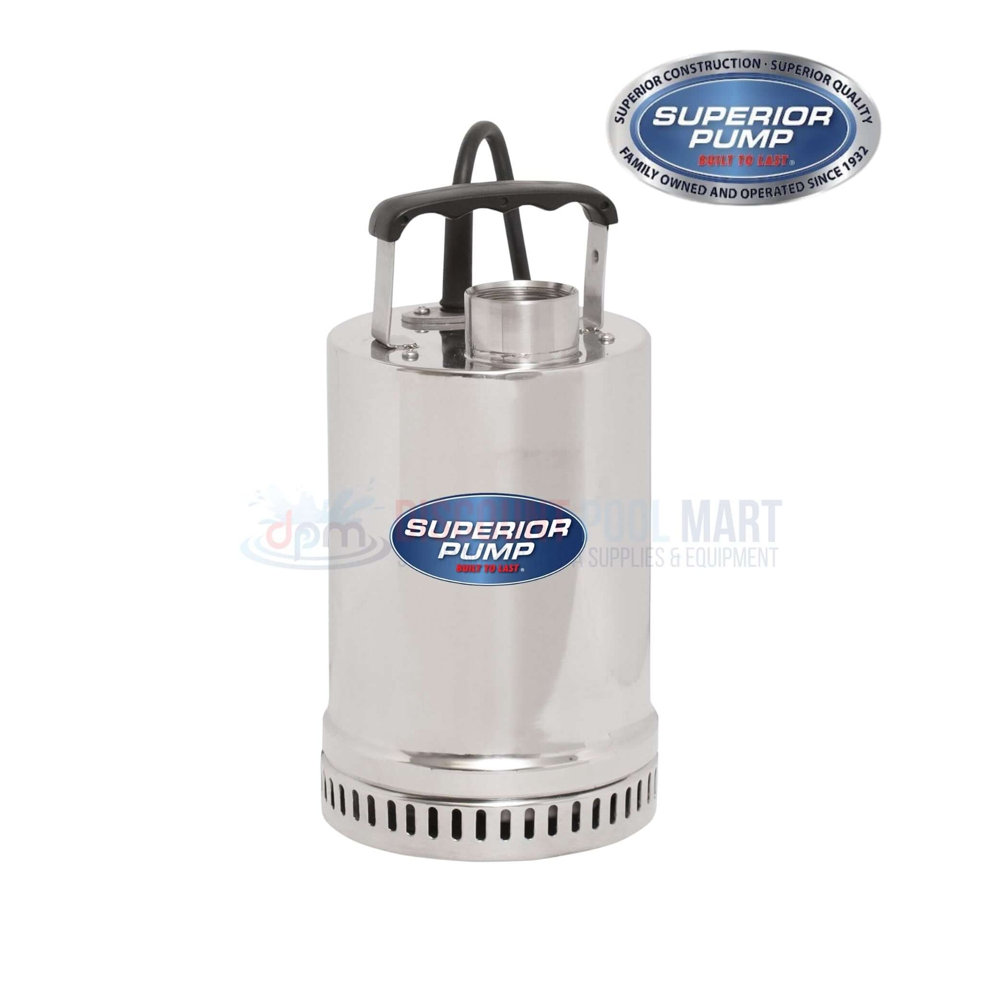 Superior Pump 91292 1/4HP Utility Pump by Discount Pool Mart, shown from the side, stainless steel design for efficient water transfer.