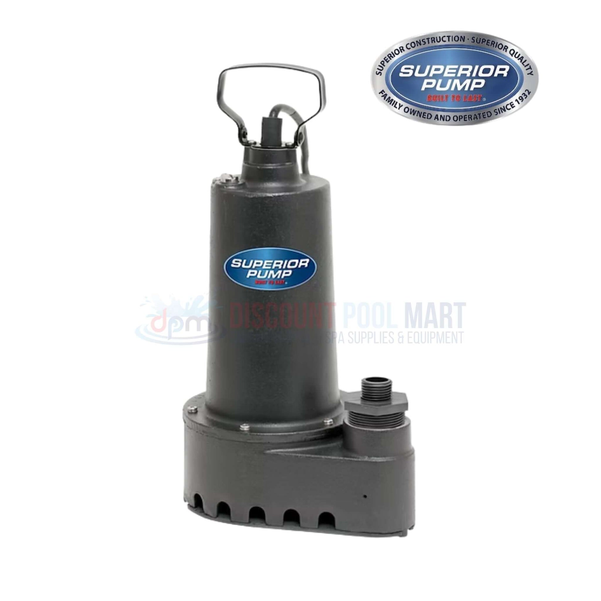 Superior Pump 91505 1/2HP Utility Pump with rugged black cast iron; water removal up to 4200 GPH from Discount Pool Mart.
