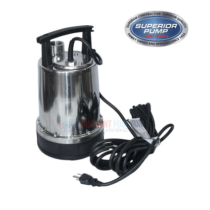 91592 | Superior Pump Stainless Steel Utility 1/2HP Pump | 25' Power Cord with power cord, sleek design, ideal for pool supplies.