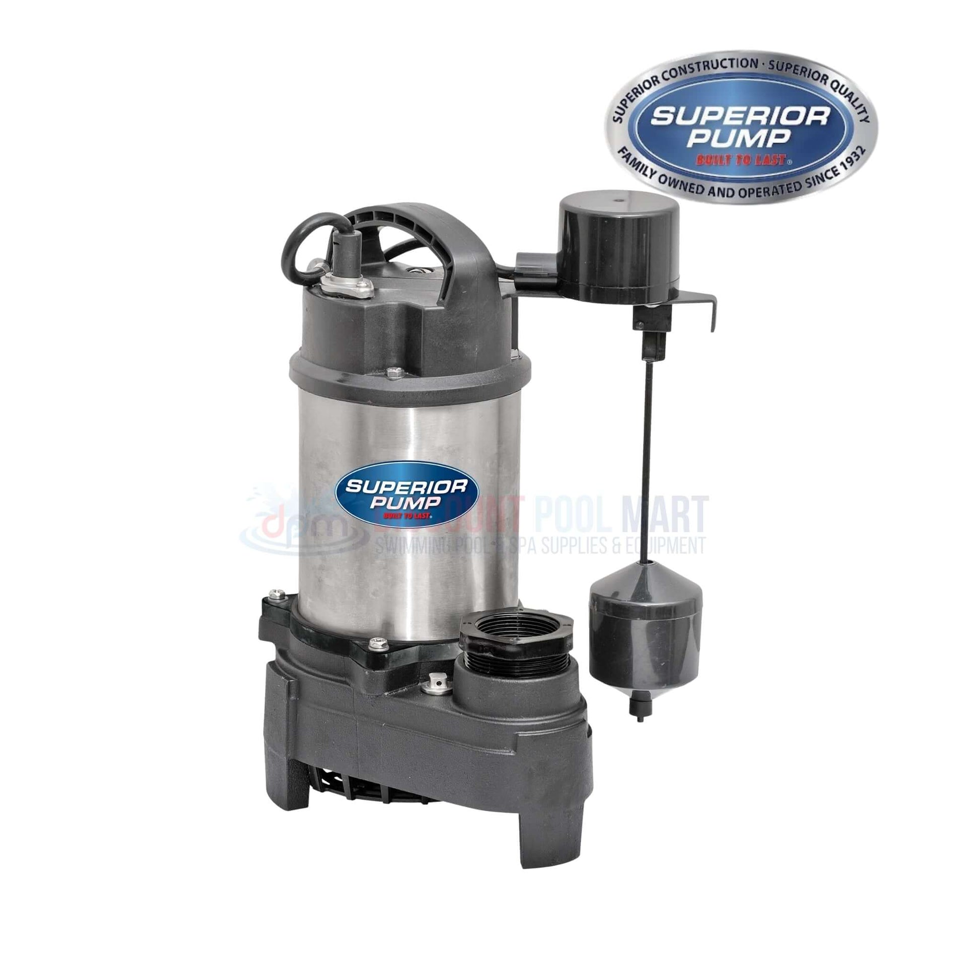 Superior Pump 92159 1 HP submersible sump pump with stainless steel body, automatic float switch, available at Discount Pool Mart.