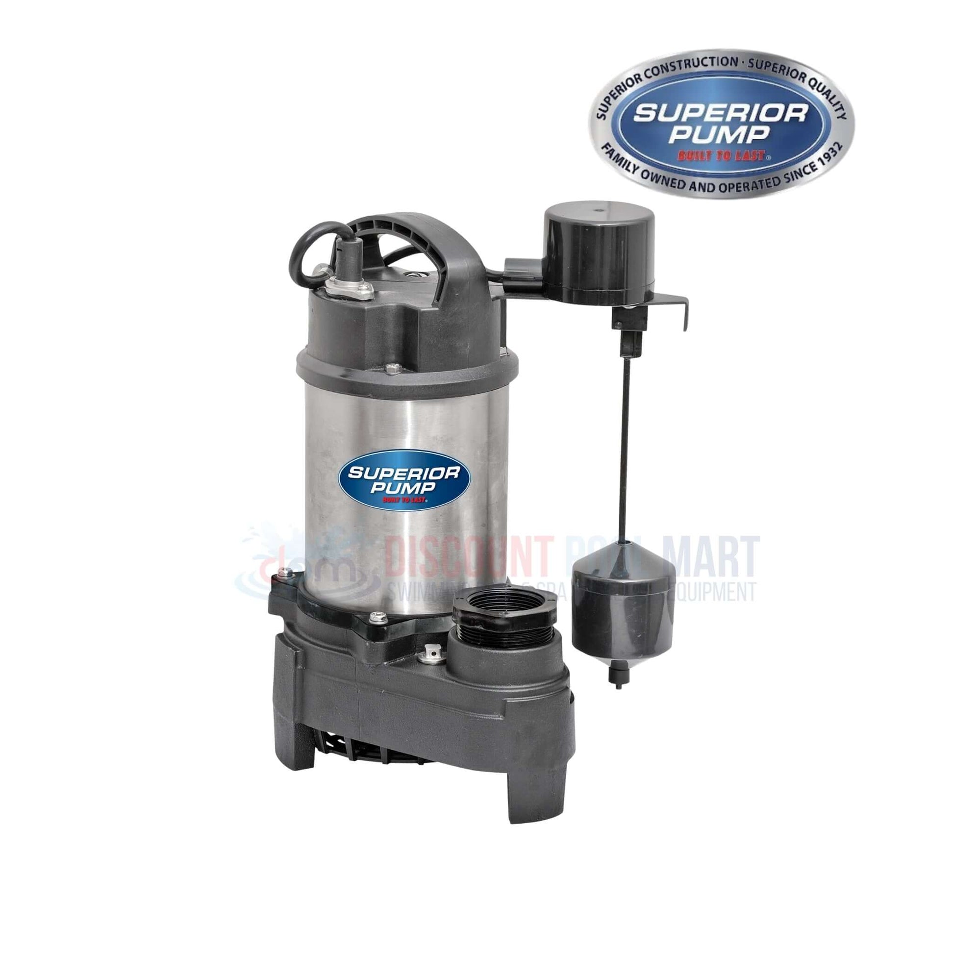 Superior Pump 92789, 3/4 HP submersible sump pump, stainless steel and cast iron, moves 4800 GPH, from Discount Pool Mart.