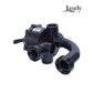 Jandy A0553645 | Jandy DEL48/60 2" Side Mount Multiport Valve in black, showcasing connection ports and lever handle for pool filtration.