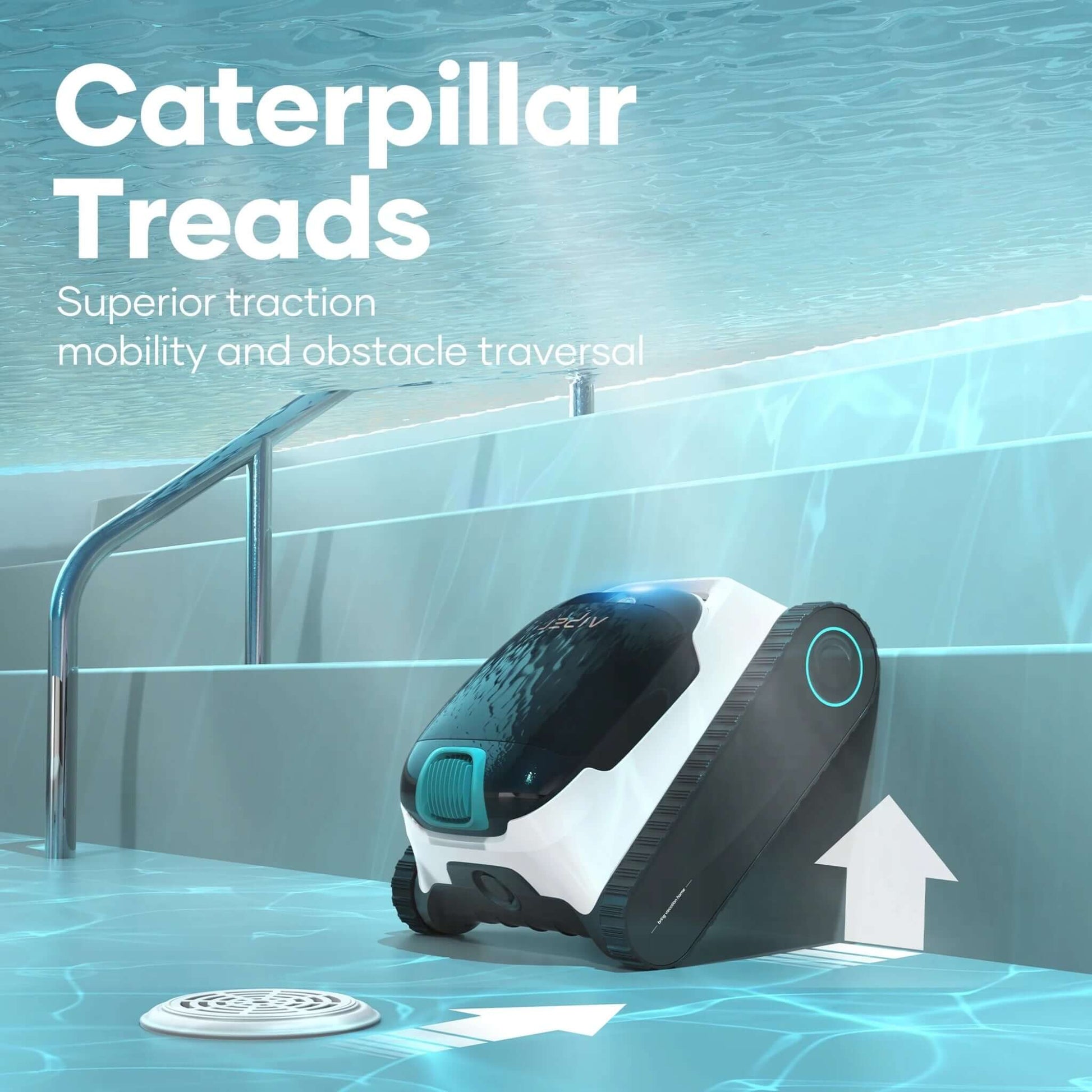 Aiper Scuba N1 Ultra Cordless Robotic Cleaner with Caterpillar Treads for superior traction and obstacle traversal.