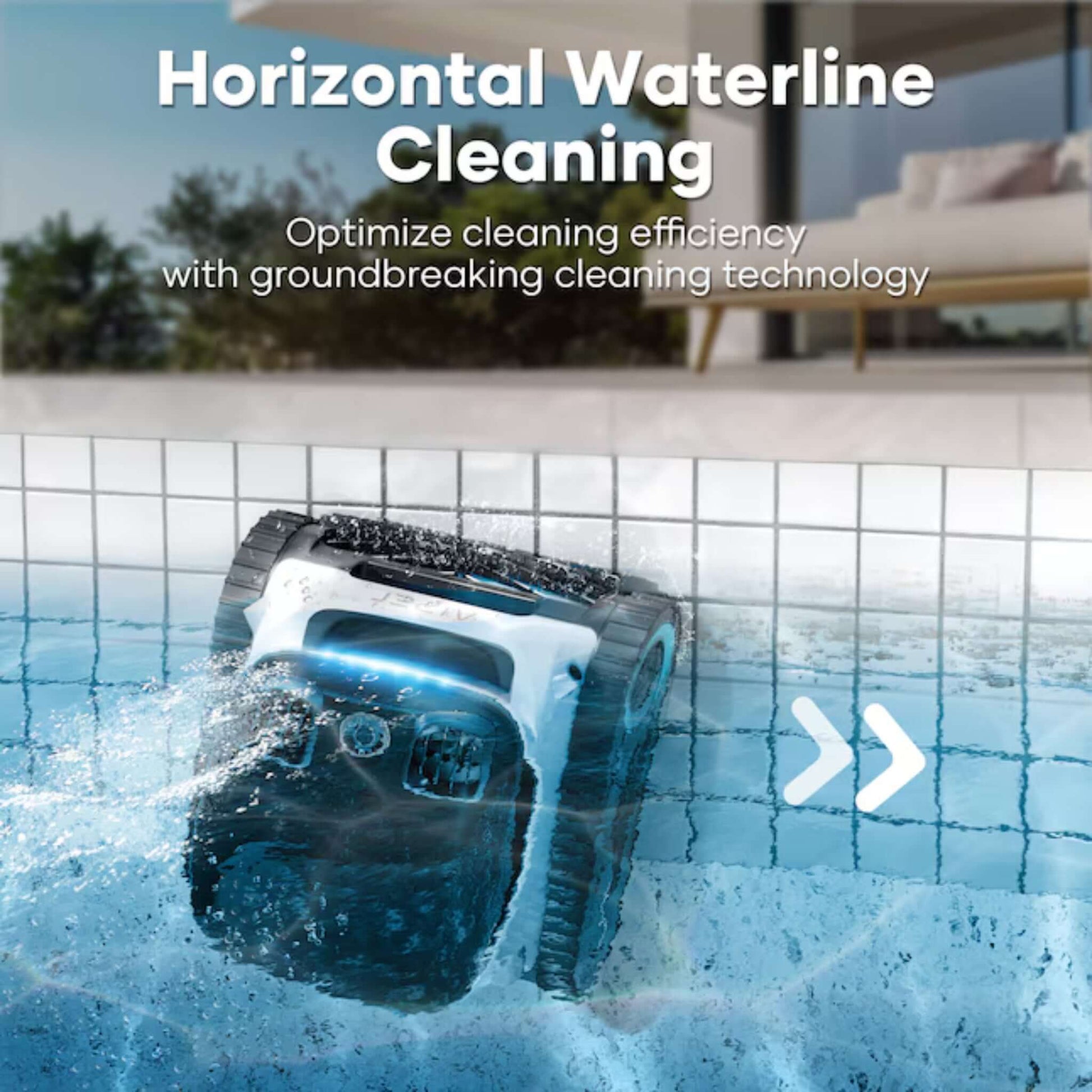 Aiper Scuba N1 robotic cleaner optimizing horizontal waterline cleaning efficiency in pools, model AI00426365001.