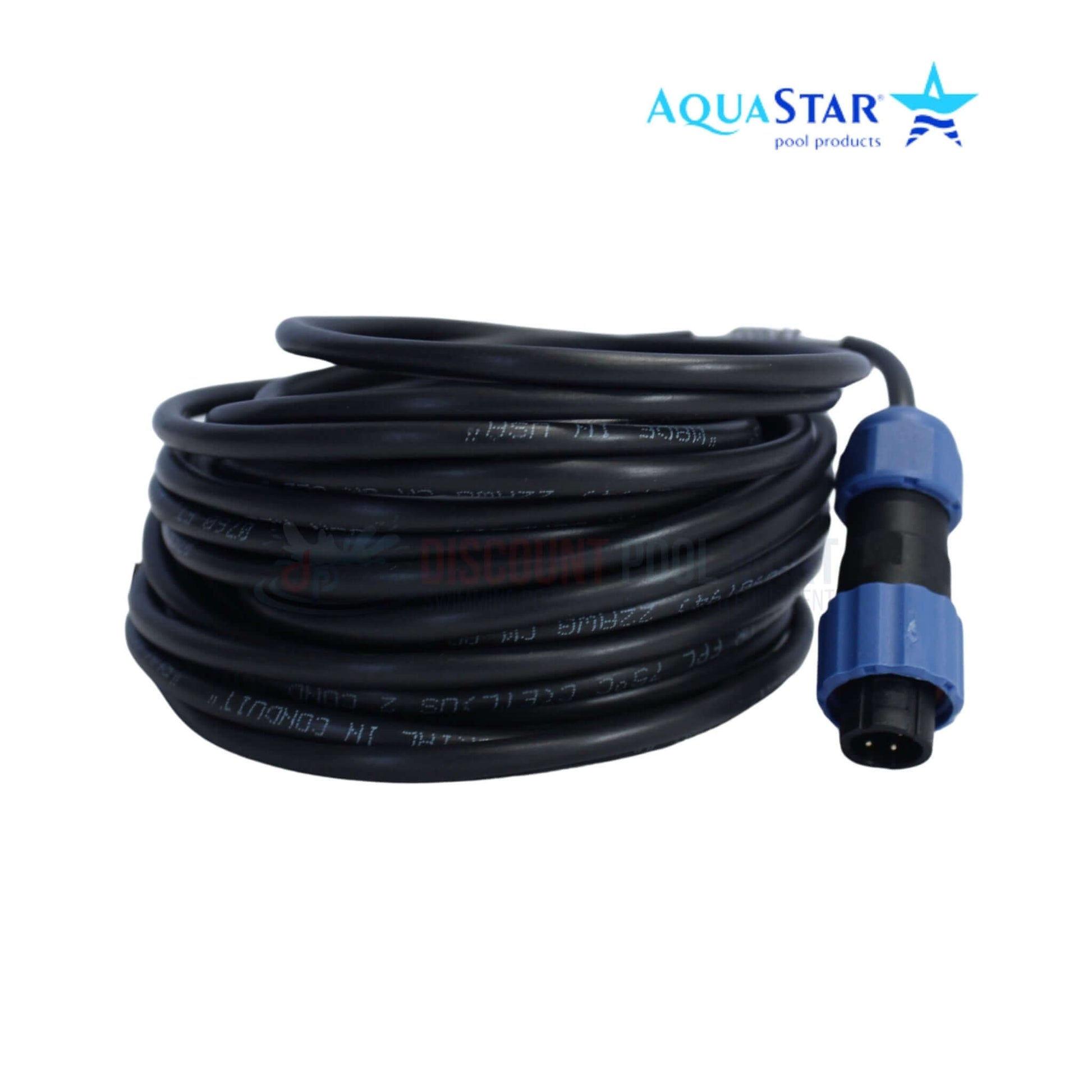 AP2006 | AquaStar Communication Cable 20' for Pipeline Pump, showing black cable with blue connector. Ideal for pool supplies.