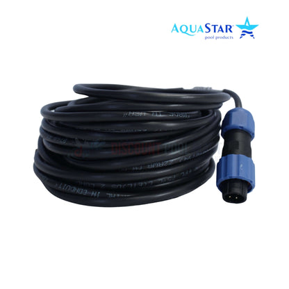 AP2006 | AquaStar Communication Cable 20' for Pipeline Pump, showing black cable with blue connector. Ideal for pool supplies.