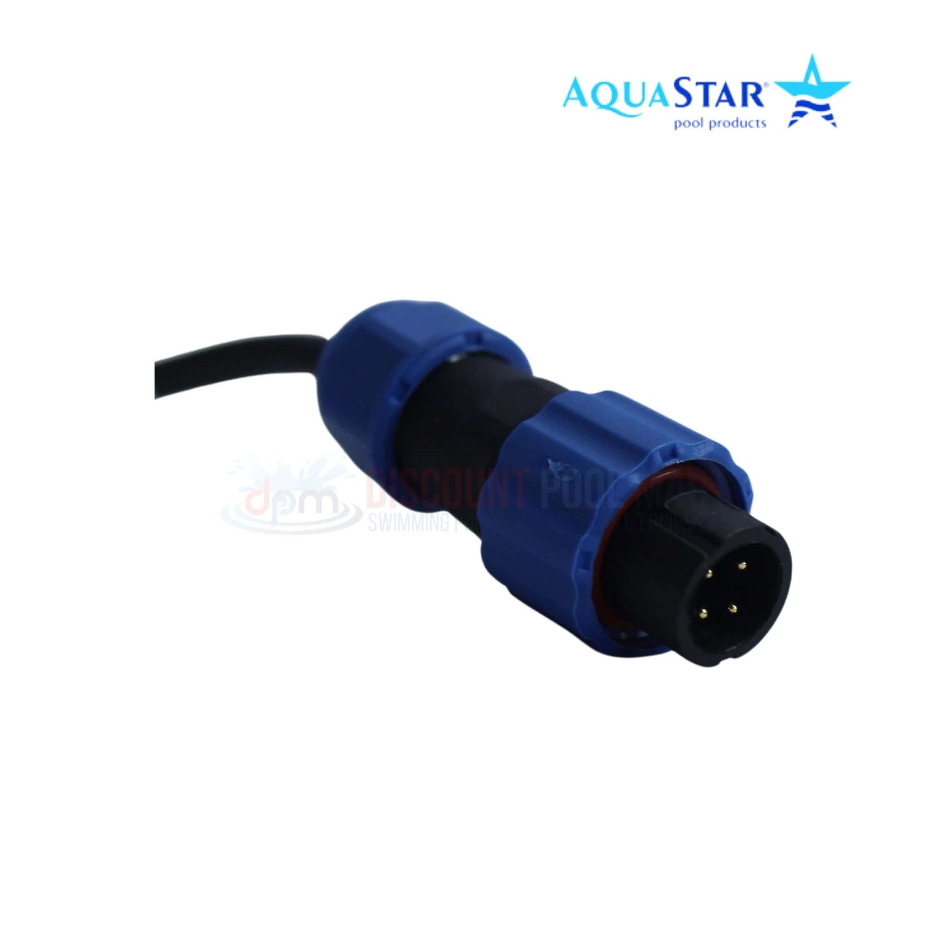AP2006 | AquaStar Communication Cable 20' for Pipeline Pump connector close-up in blue, ideal for pool supplies, DPM.