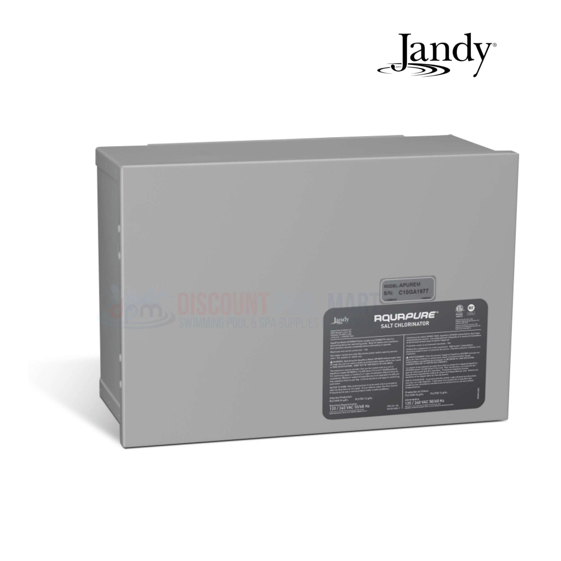 Jandy AquaPure Power Center APUREM for saltwater chlorination, gray control unit, available at Discount Pool Mart.