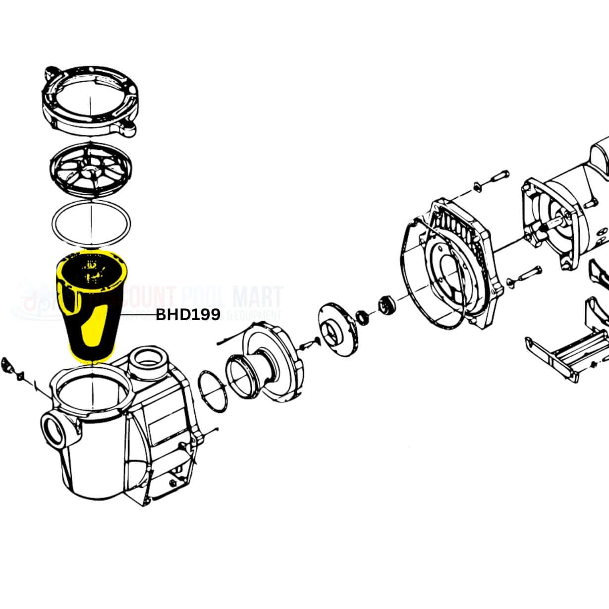 Diagram of ARG Heavy Duty Basket BHD199 components for WhisperFlo and IntelliFlo Pumps from Discount Pool Mart DPM.