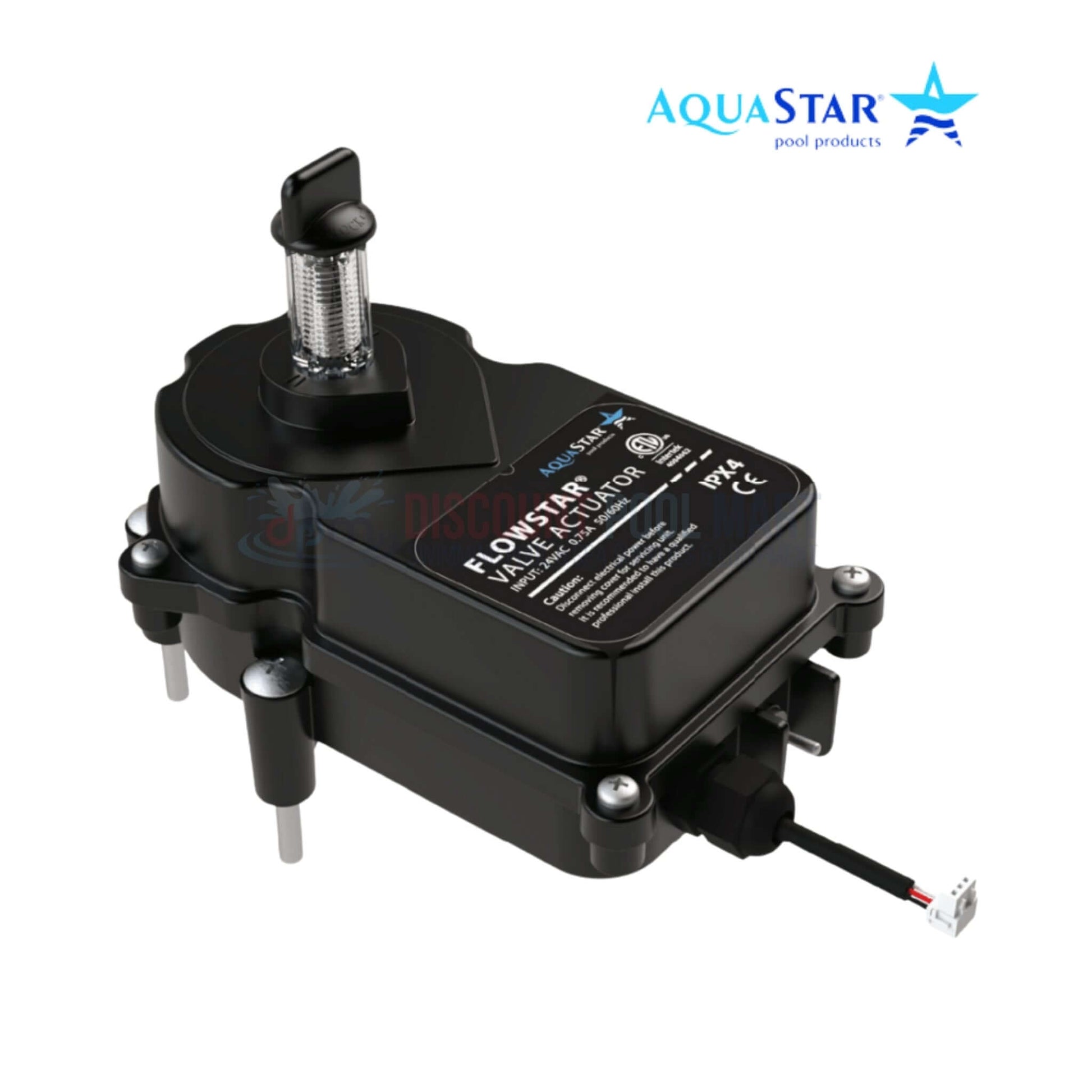AVA24 | AquaStar 24V FlowStar Valve Actuator by Discount Pool Mart, showing black durable enclosure and mounting design.