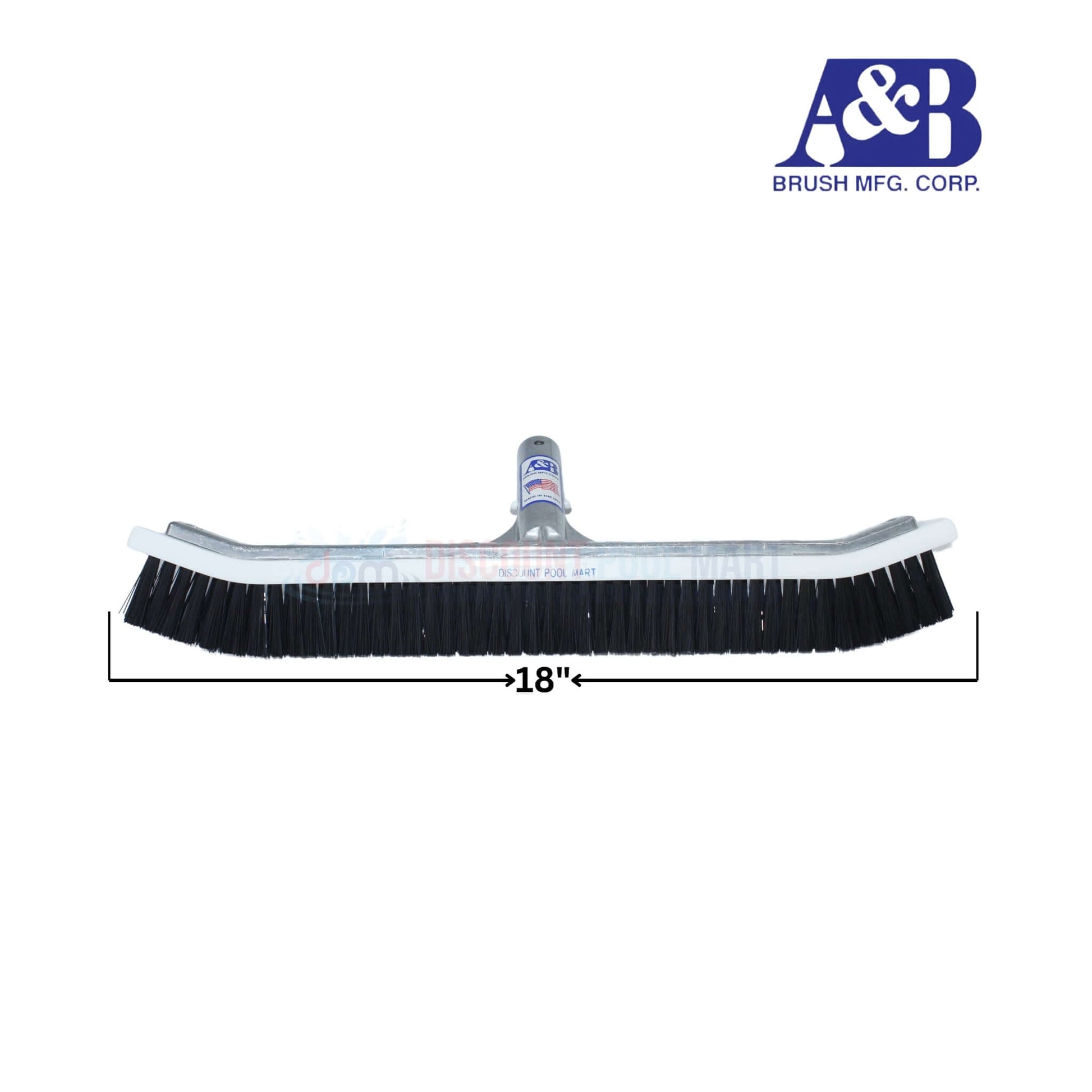 A&B 18" Heavy-Duty Curved Pool Brush with black nylon bristles from Discount Pool Mart DPM for efficient cleaning.