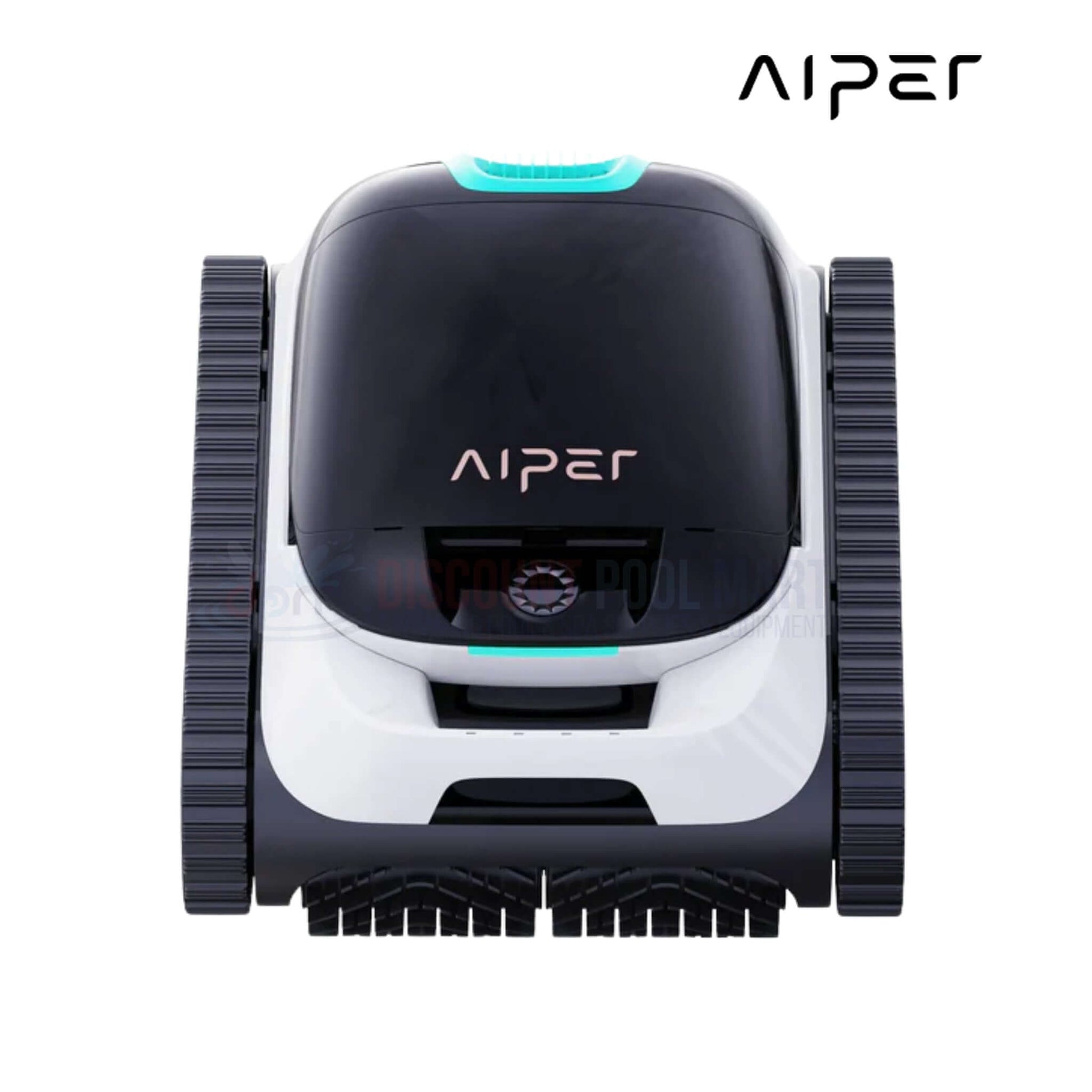 Aiper Scuba N1 Cordless Robotic Pool Cleaner displayed from the front, featuring a sleek black and white design. Available at Discount Pool Mart.