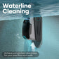 Aiper Scuba N1 Cordless Robotic Pool Cleaner performing waterline cleaning against a pool wall in clear water. DPM pool supplies.