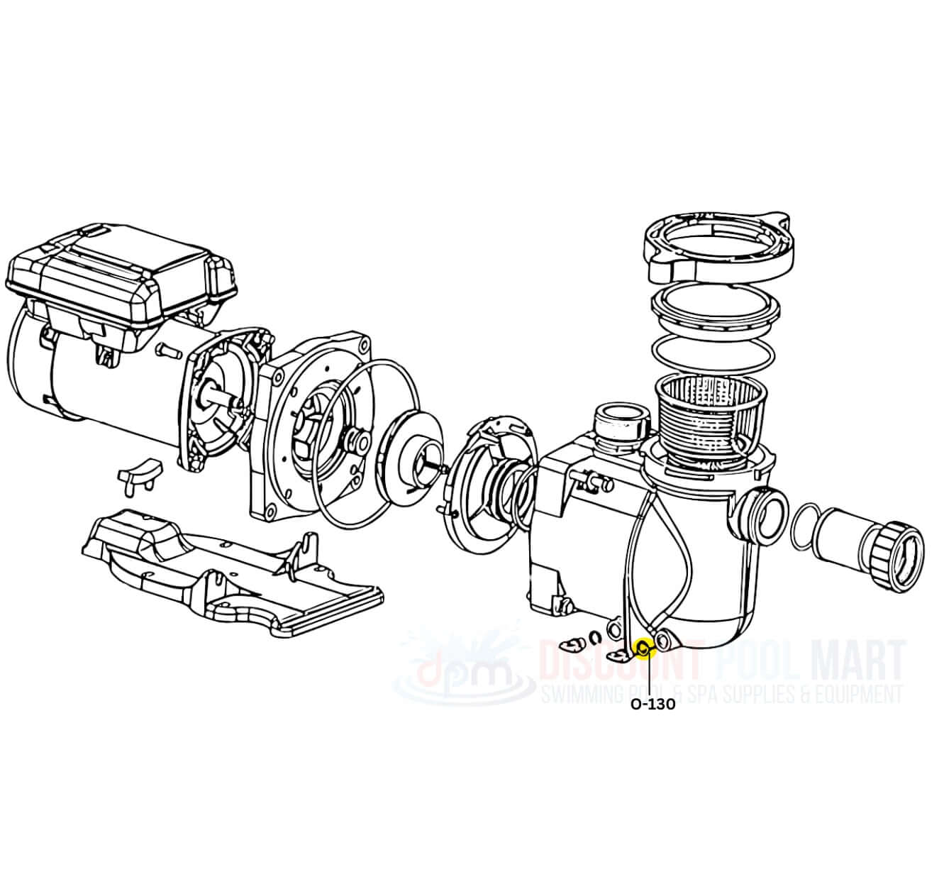 Aladdin O-Ring for Pentair Pump Drain Plug, 5/8" x 1/16", model O-130, from Discount Pool Mart DPM, showing detailed assembly parts.